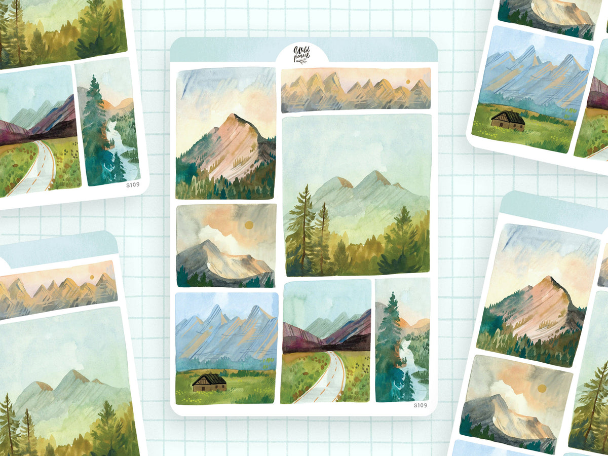 Mountain Landscapes Sticker Sheet by Wild Pencil Studio | Papertail Fox