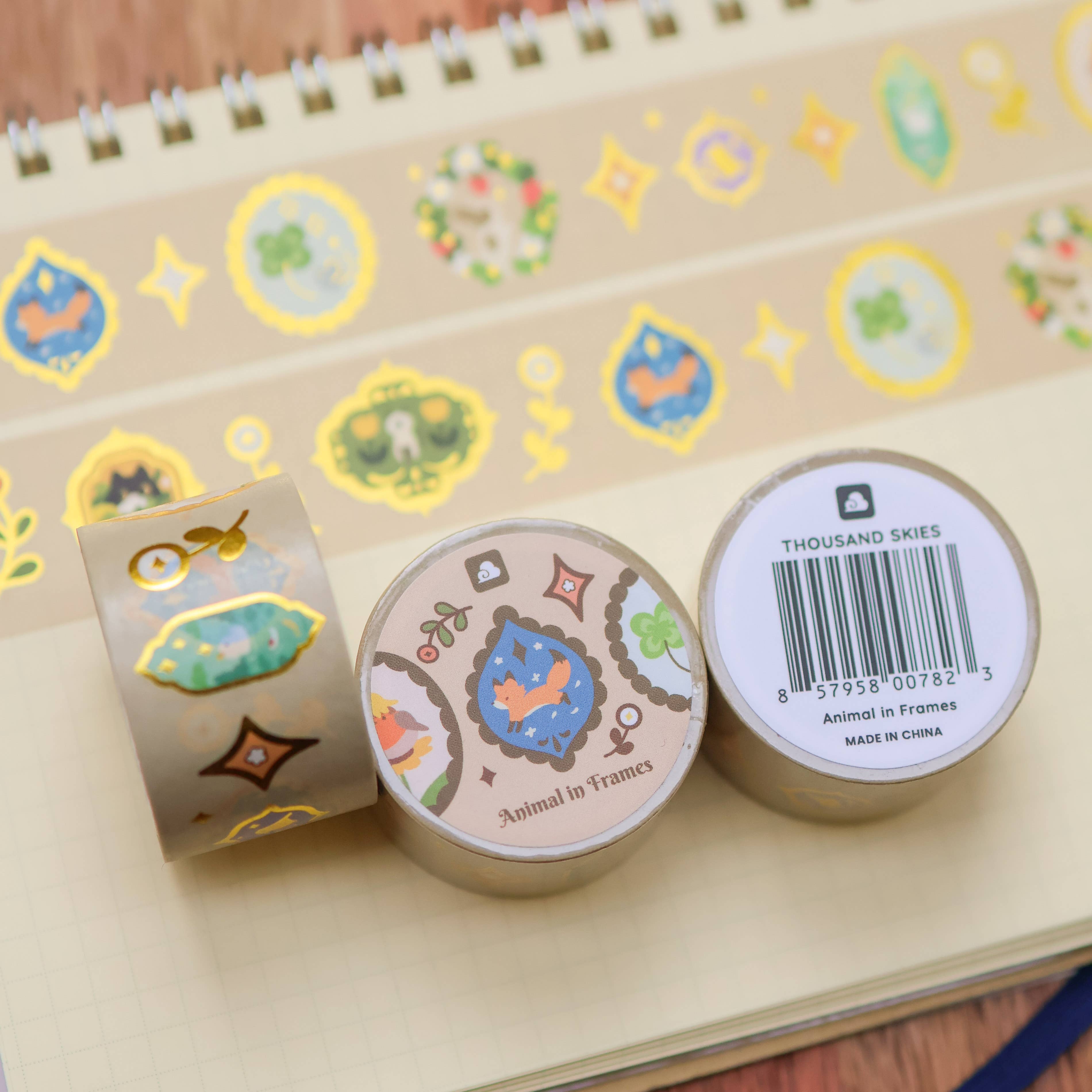 Thousand Skies Animal in Frames Washi Tape - 25mm Foil Accents Animal Theme