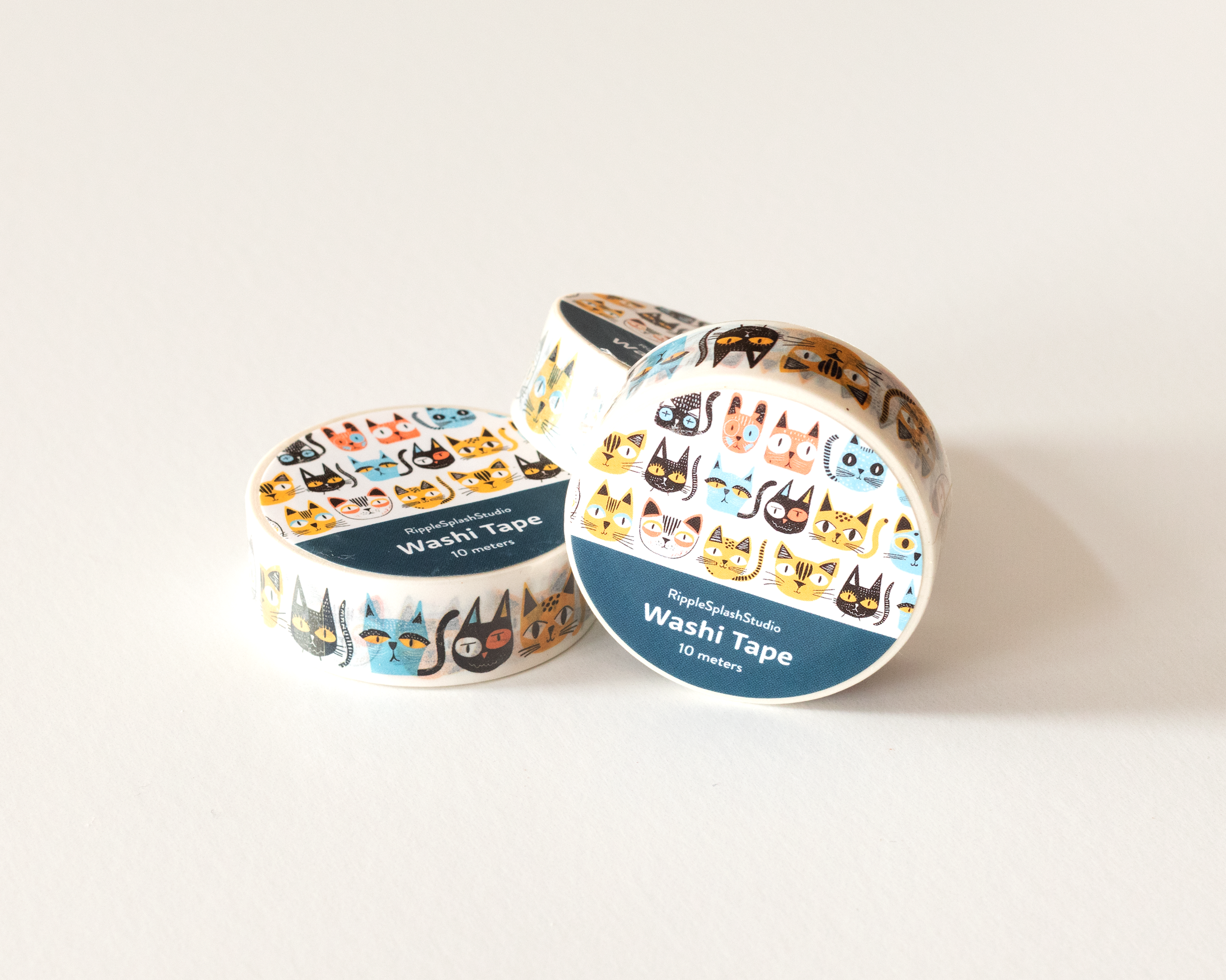Colorful Cat Faces Washi Tape | RippleSplash Studio