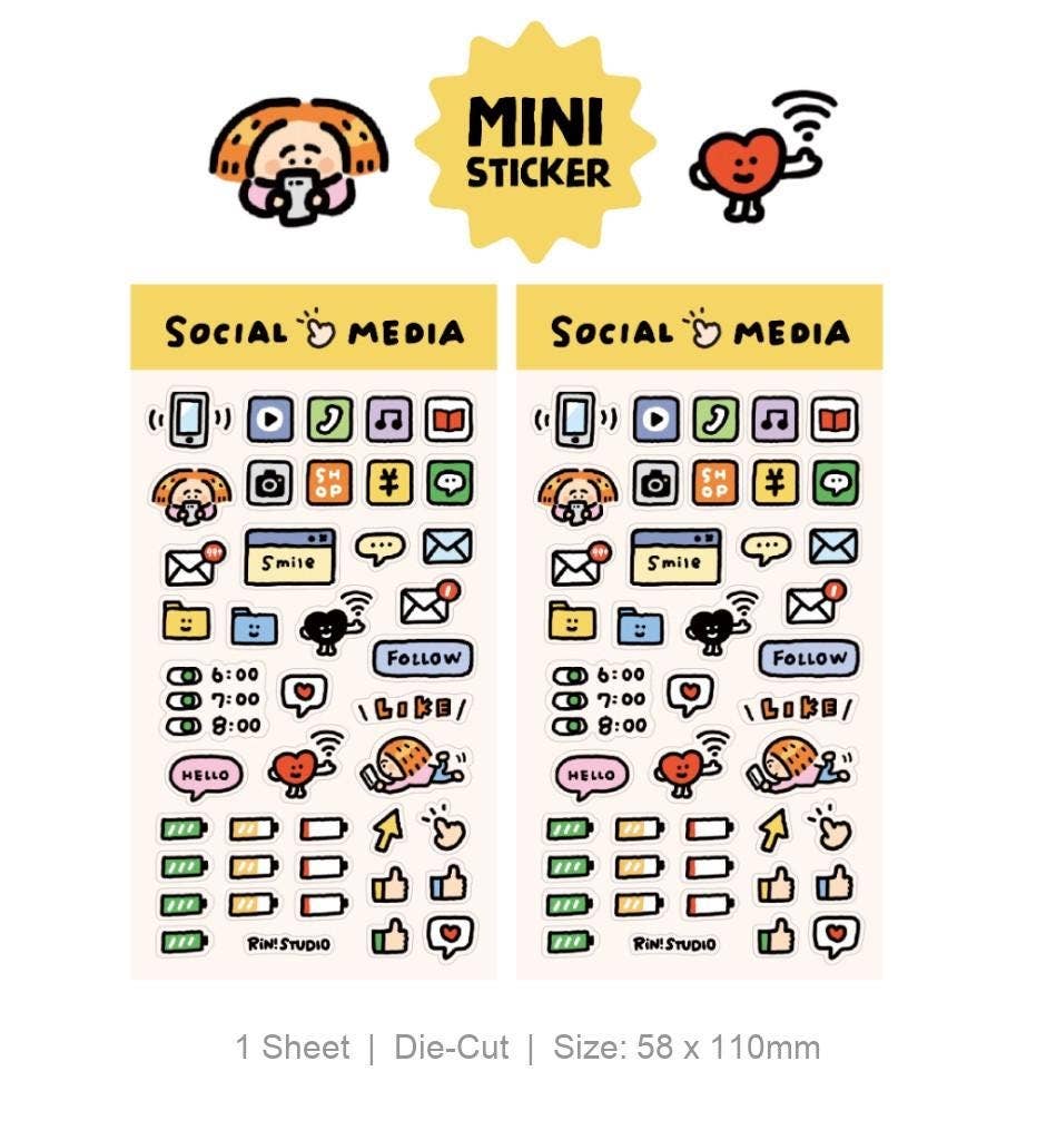 Social Media Mini Sticker Sheet by RiN! Studio | Papertail Fox