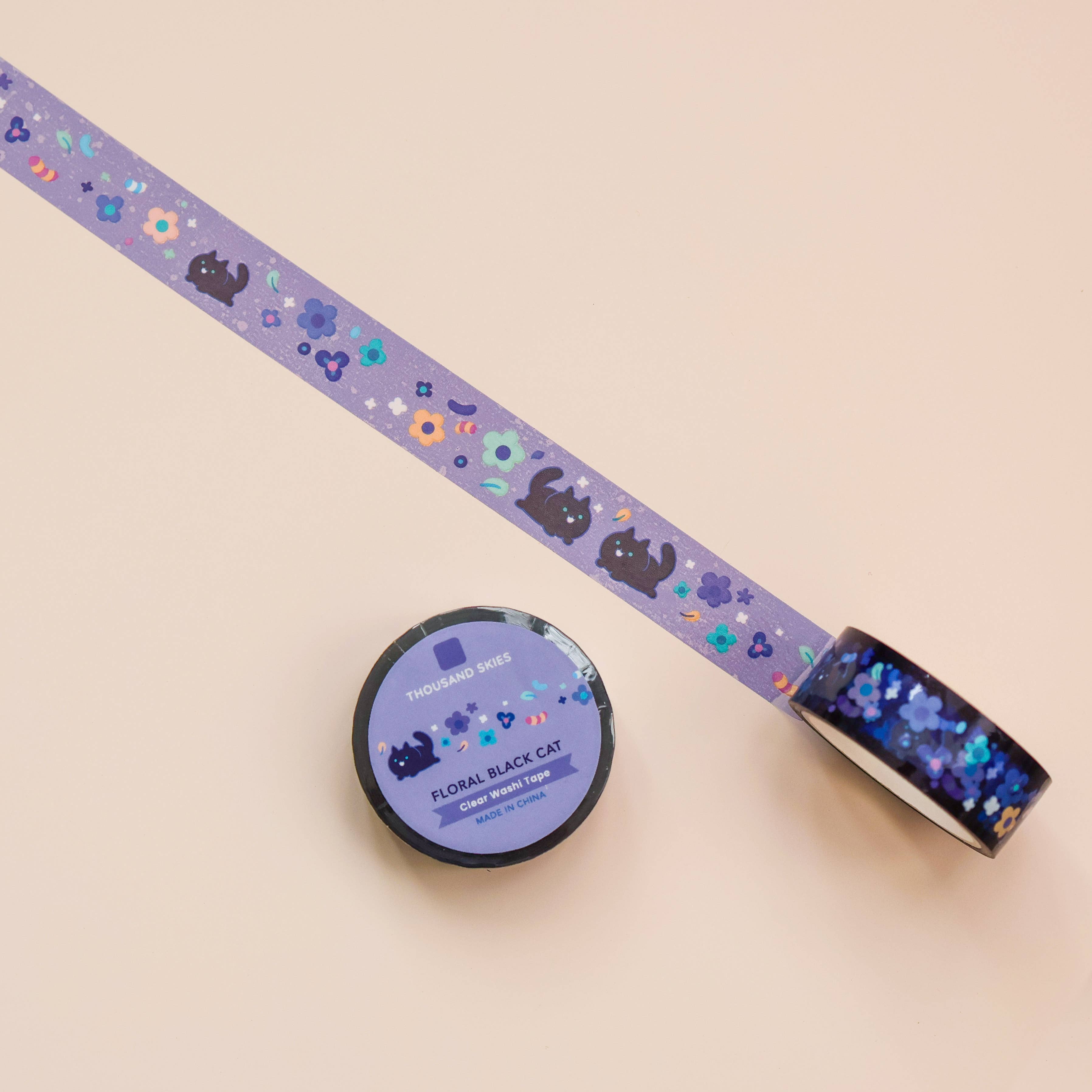 Floral Black Cat Clear PET Tape by Thousand Skies | Papertail Fox