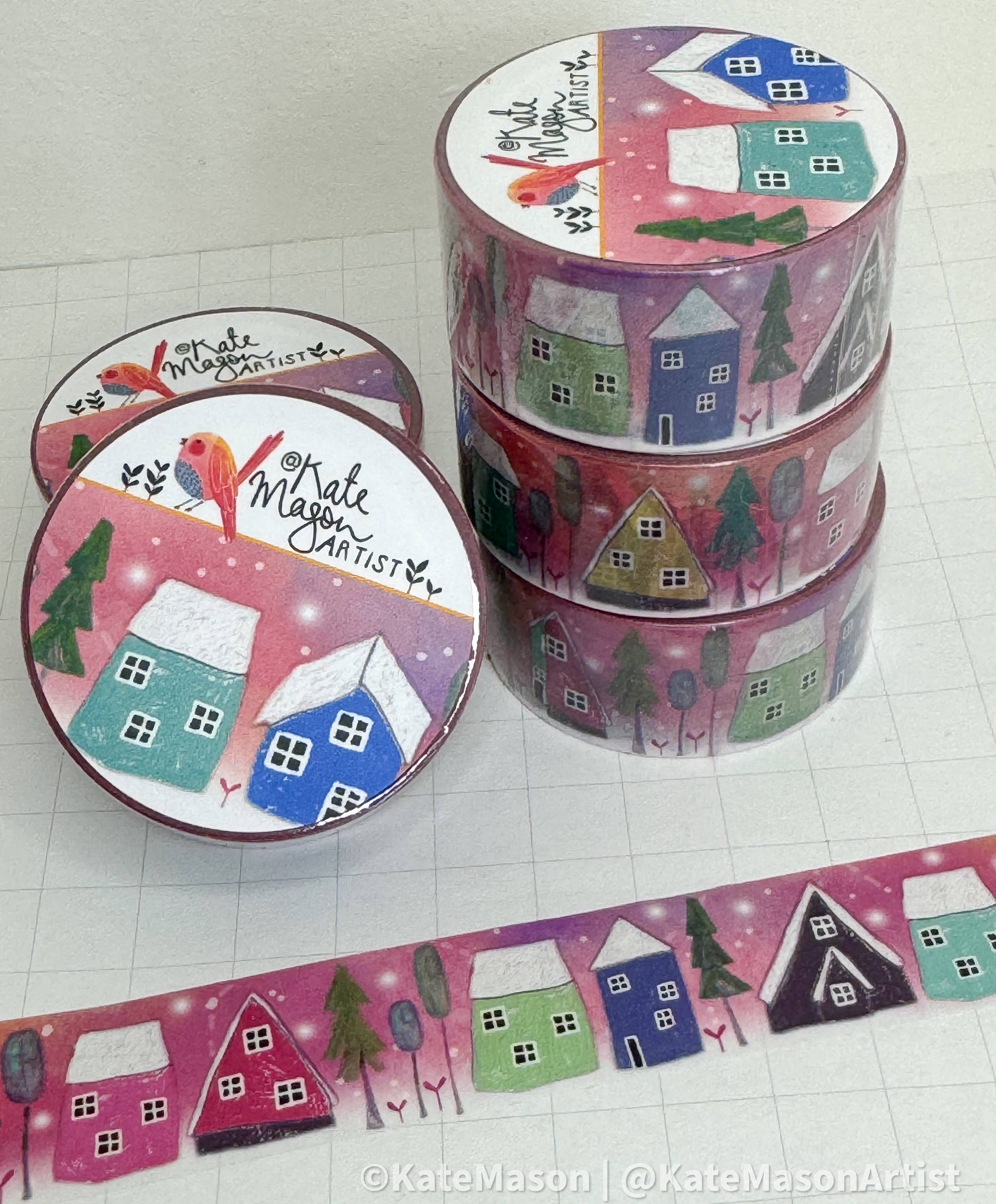 Pink Snowy Village Washi Tape | Kate Mason Artist