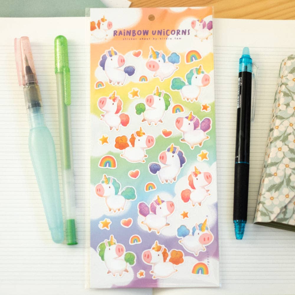 Rainbow Unicorns Sticker Sheet | Birdie Tam