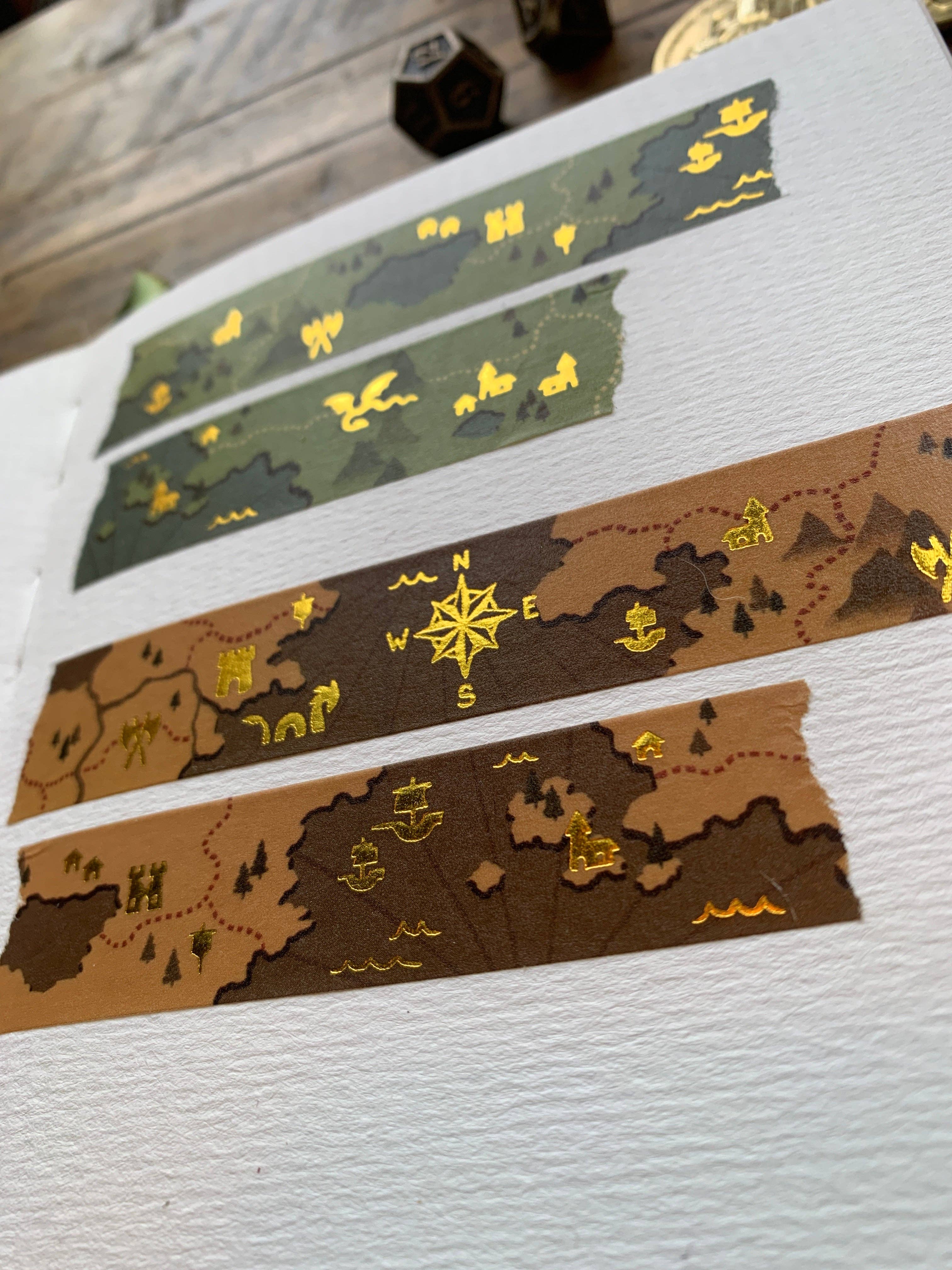 Fantasy Maps Gold Foil Washi Tape, Green | The Creeping Moon