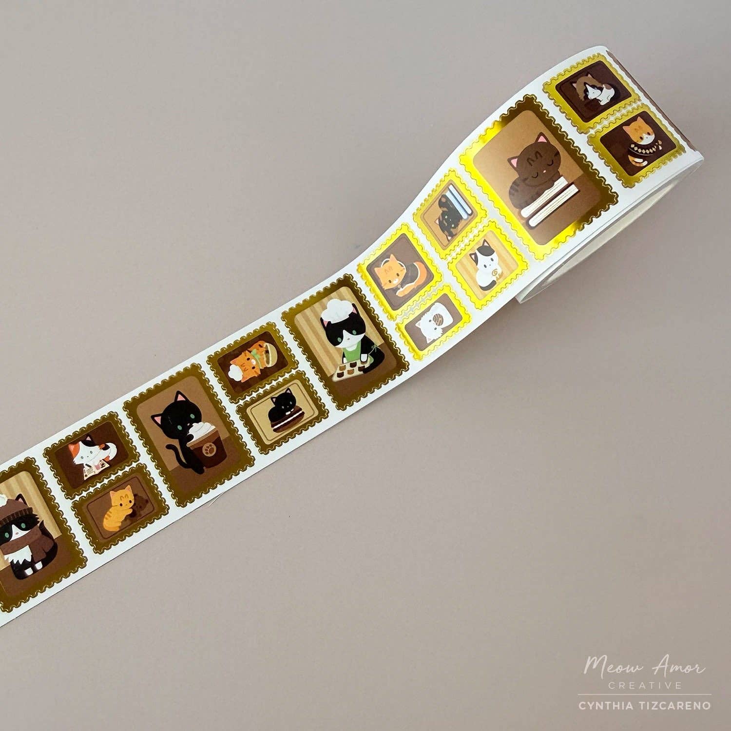 Coffee Cat Stamp Gold Foil Vinyl Tape