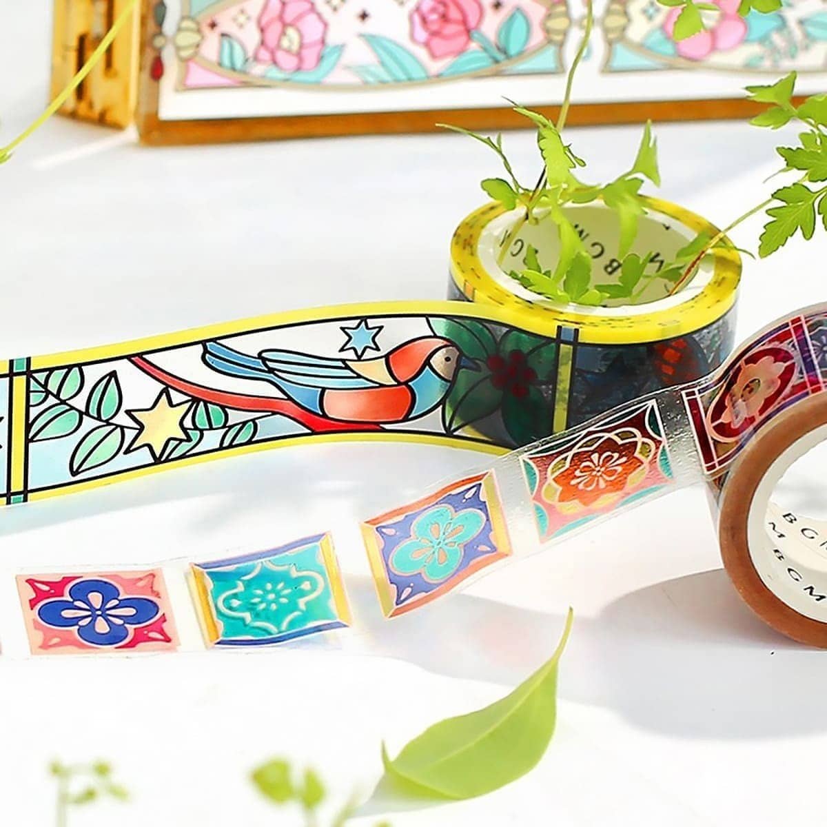 Stained Glass Clear Tape - Bird and Plant