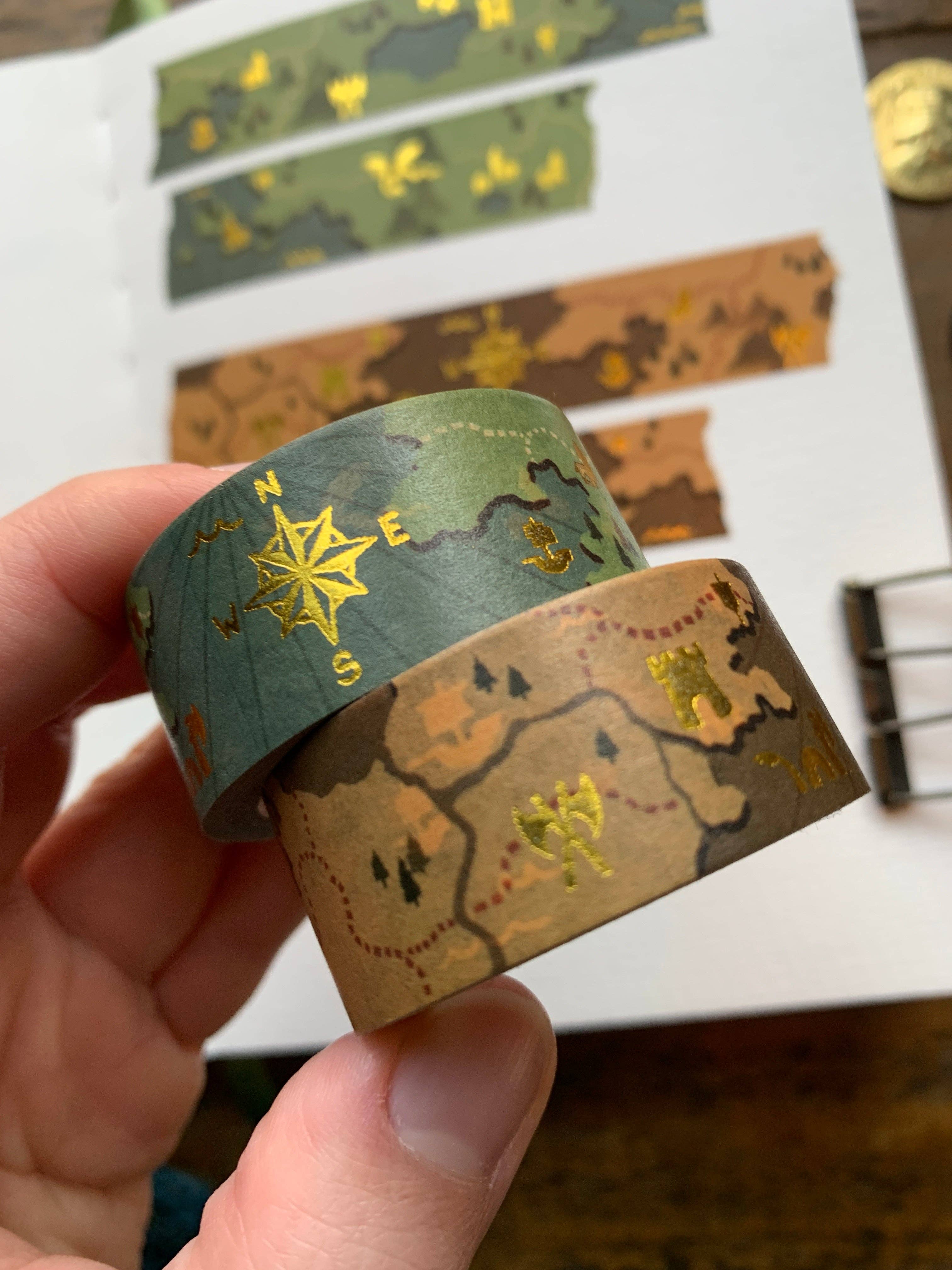Fantasy Maps Gold Foil Washi Tape, Green | The Creeping Moon