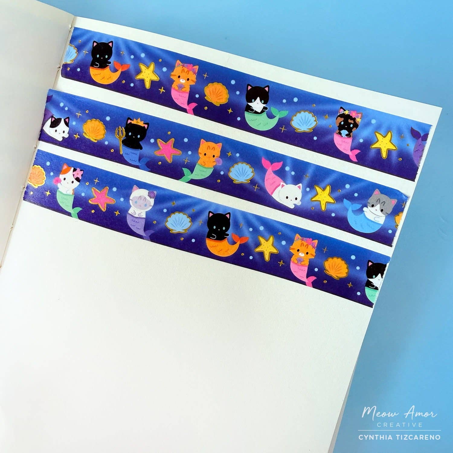 Mermaid Cats Gold Foil Washi Tape by Meow Amor Creative | Papertail Fox