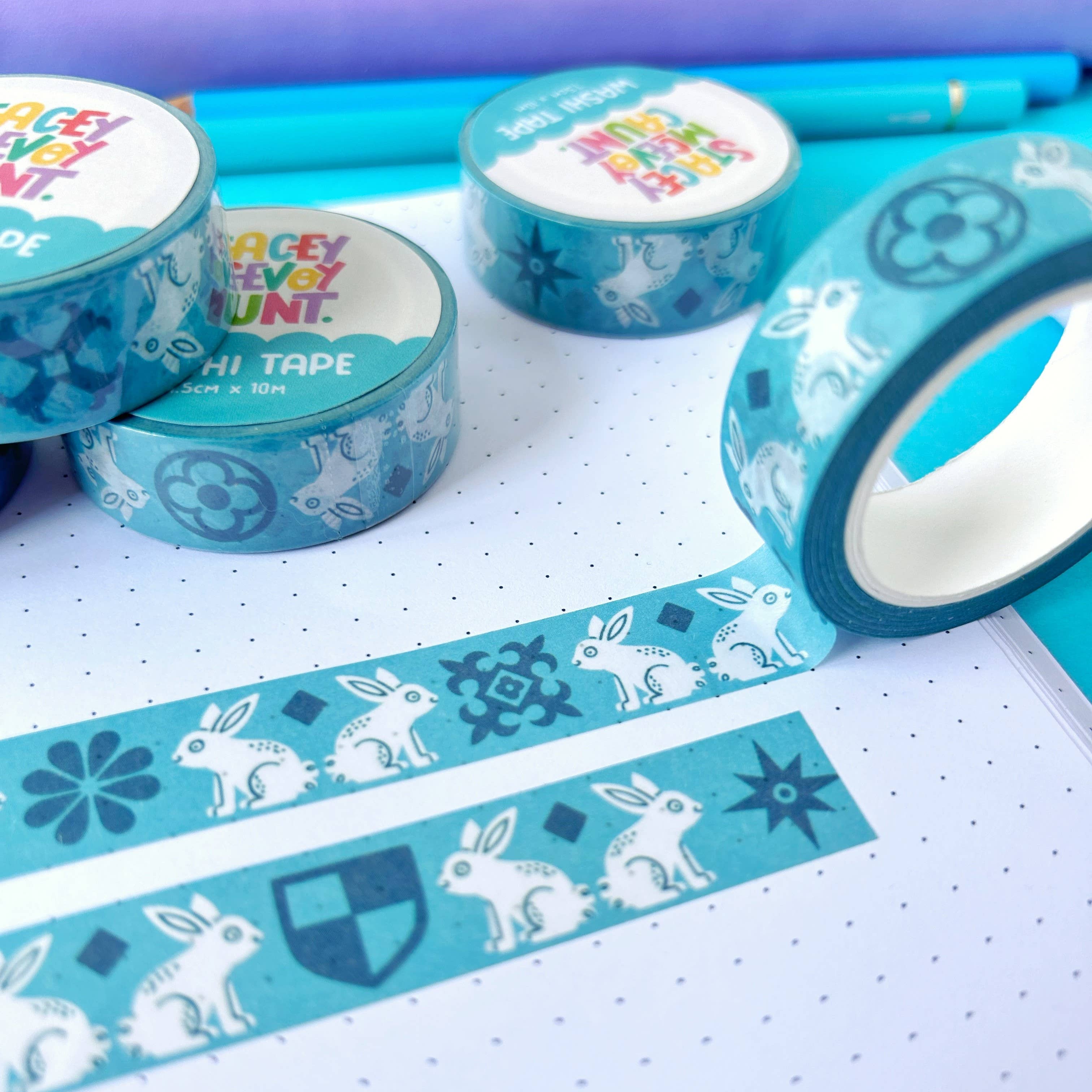 Blue Medieval Bunny washi tape by Stacey McEvoy Caunt | blue medieval bunny pattern | Papertail Fox