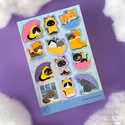 Rainy Day Cats Holo Foil Vinyl Sticker Sheet by Meow Amor Creative | Papertail Fox