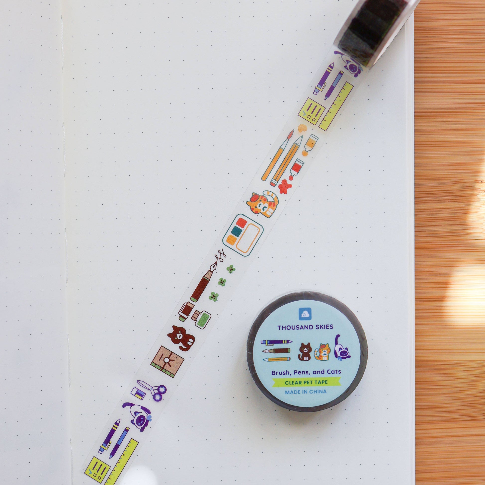 Brush, Pens, and Cats Clear PET Tape by Thousand Skies | Papertail Fox