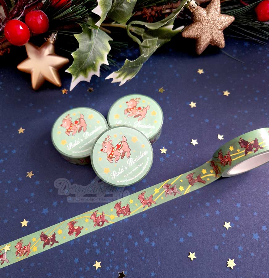 Santa's Reindeer Gold Foil Washi Tape