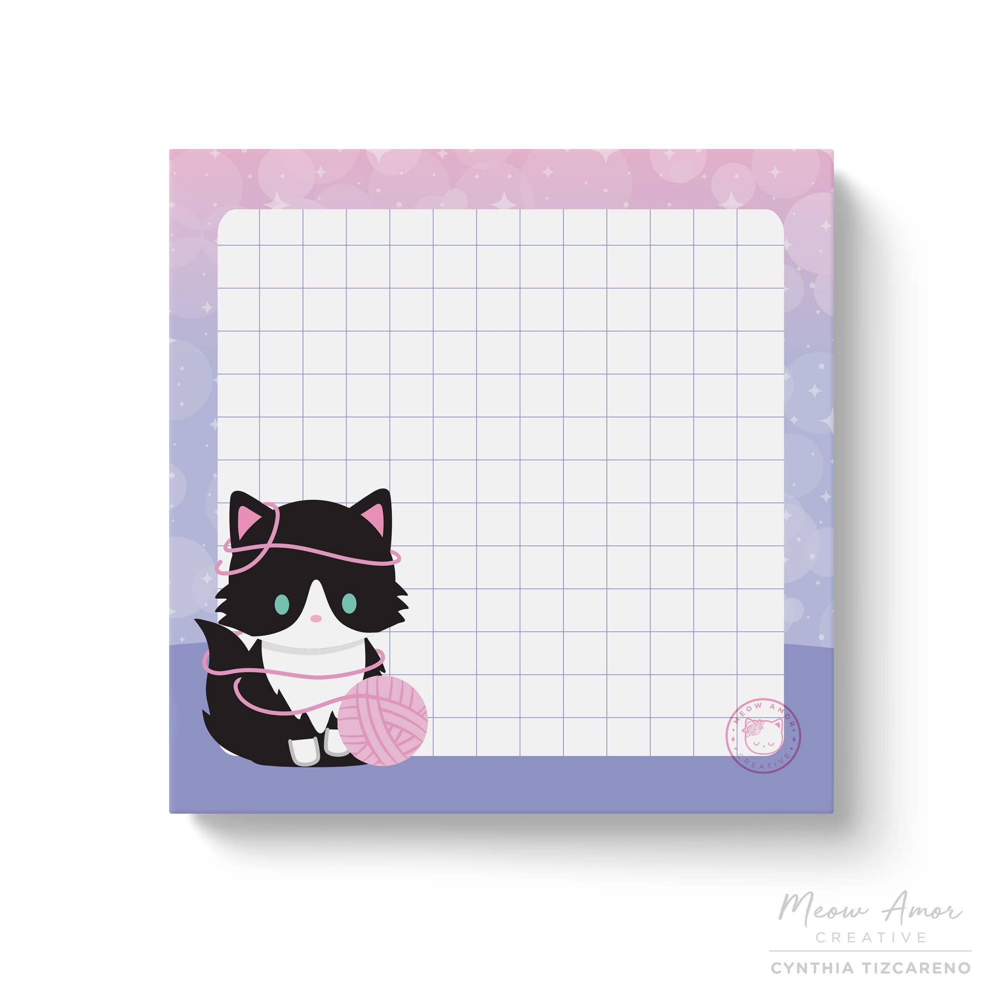 Tuxedo Cat Yarn Sticky Notes | Meow Amor Creative