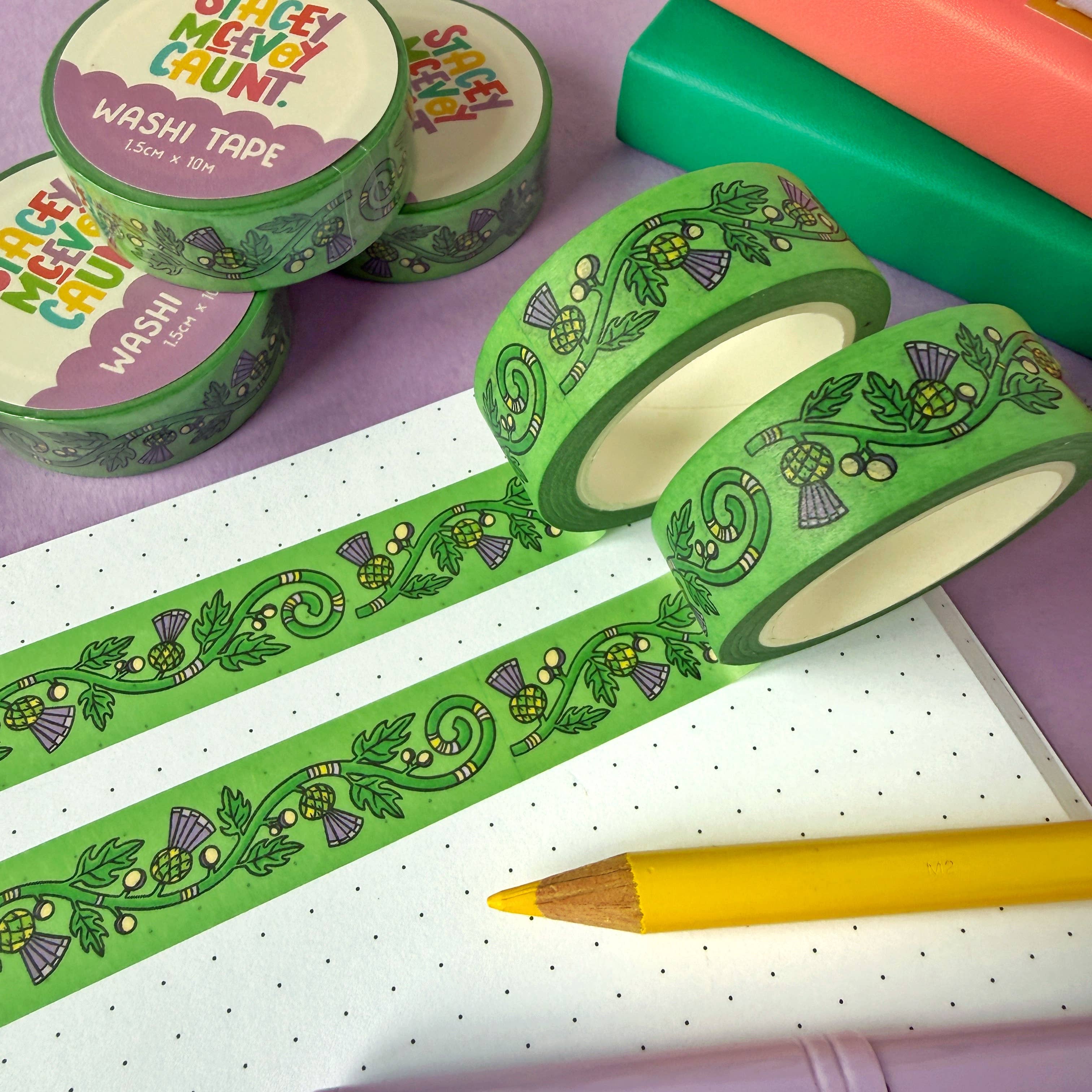 Thistle washi tape by Stacey McEvoy Caunt | green and purple thistle pattern | Papertail Fox
