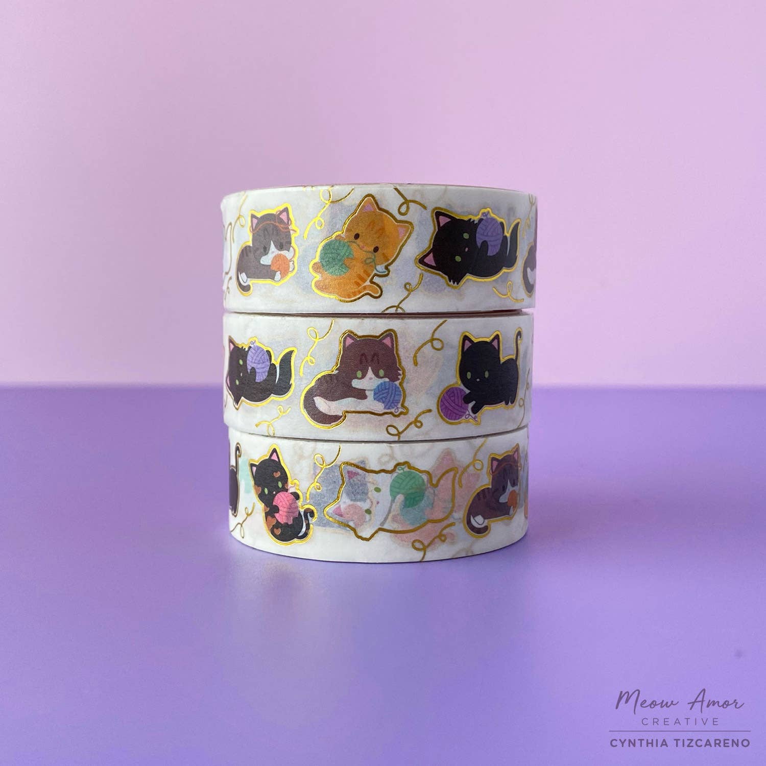 Yarn Cats Gold Foil Washi Tape | Meow Amor Creative