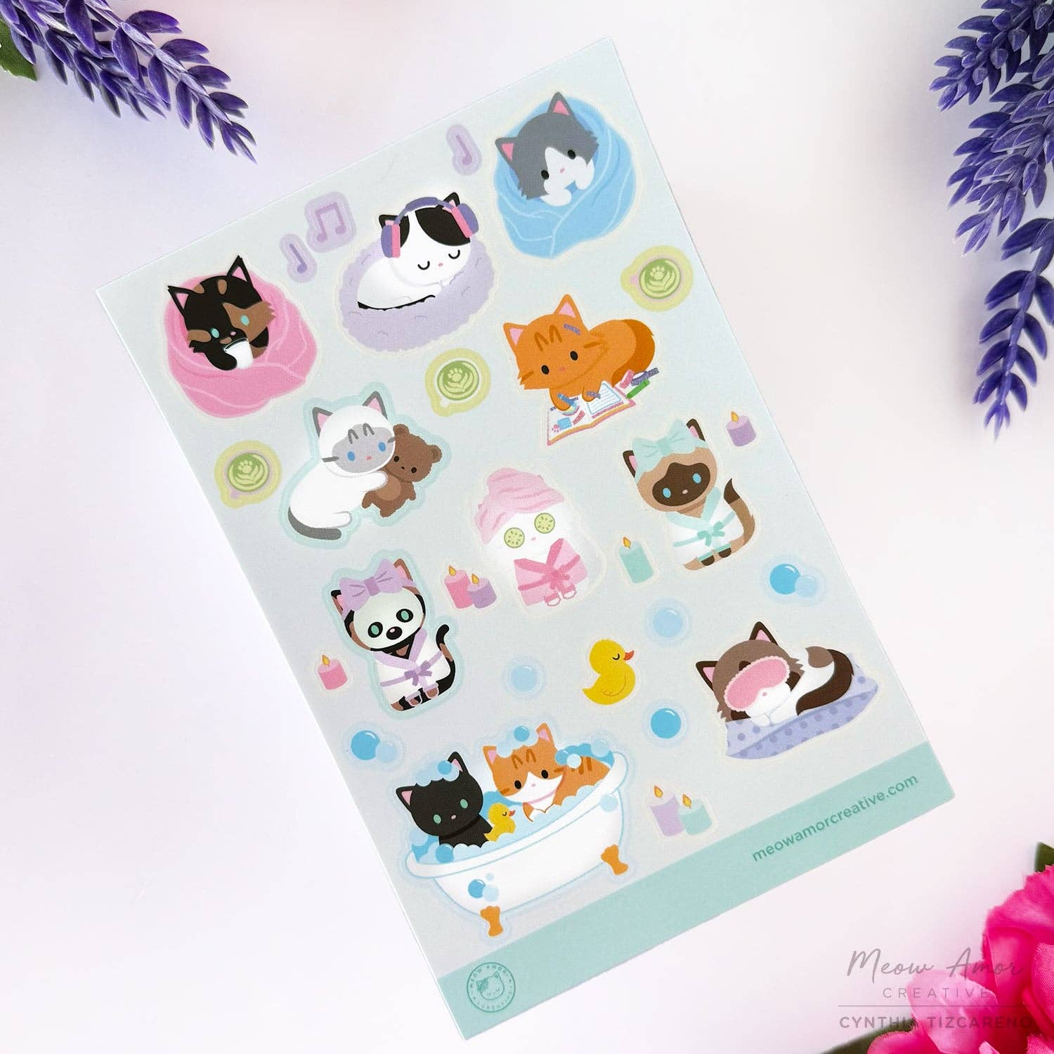 Self Care Cats Vinyl Sticker Sheet by Meow Amor Creative | Papertail Fox