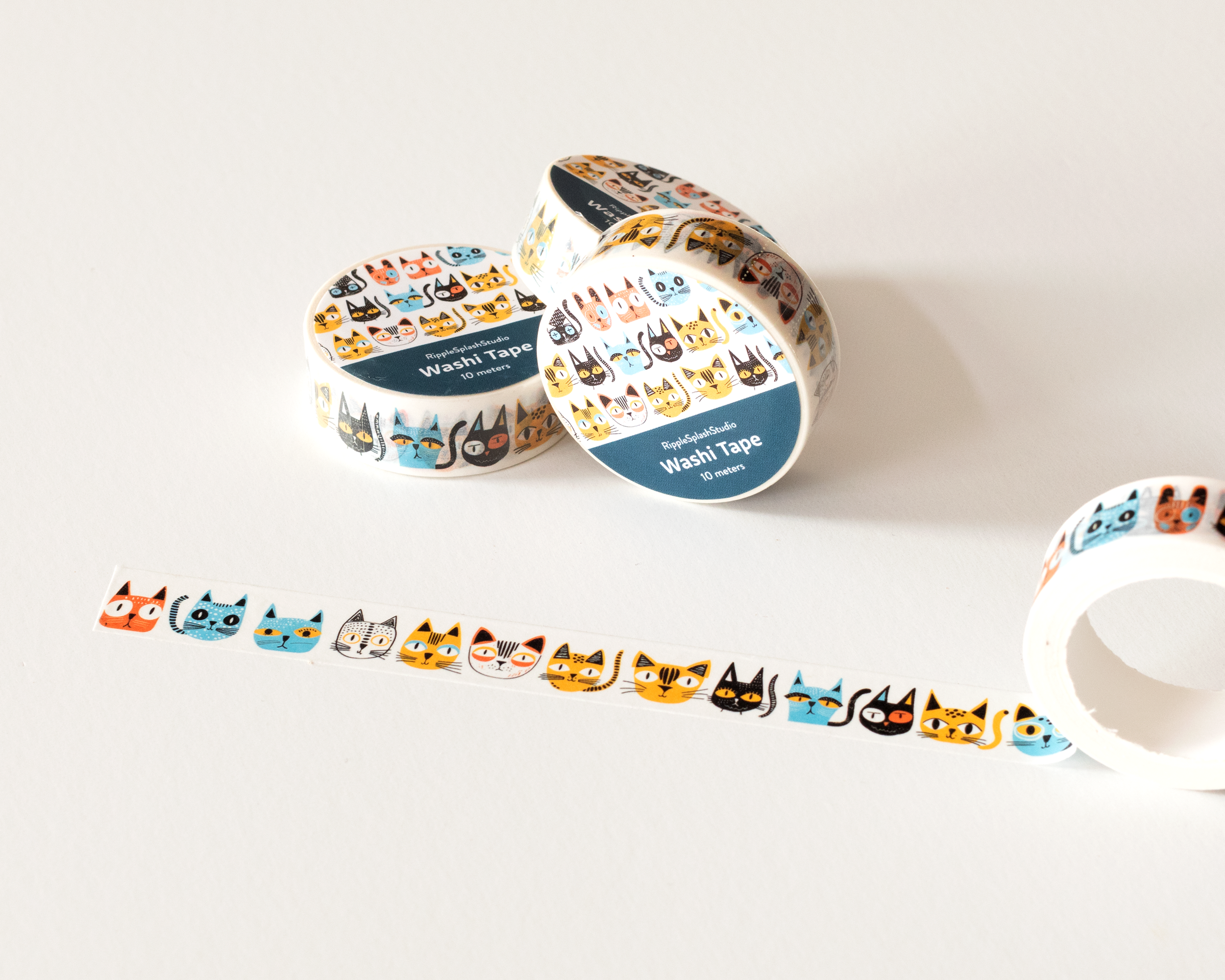 Colorful Cat Faces Washi Tape | RippleSplash Studio