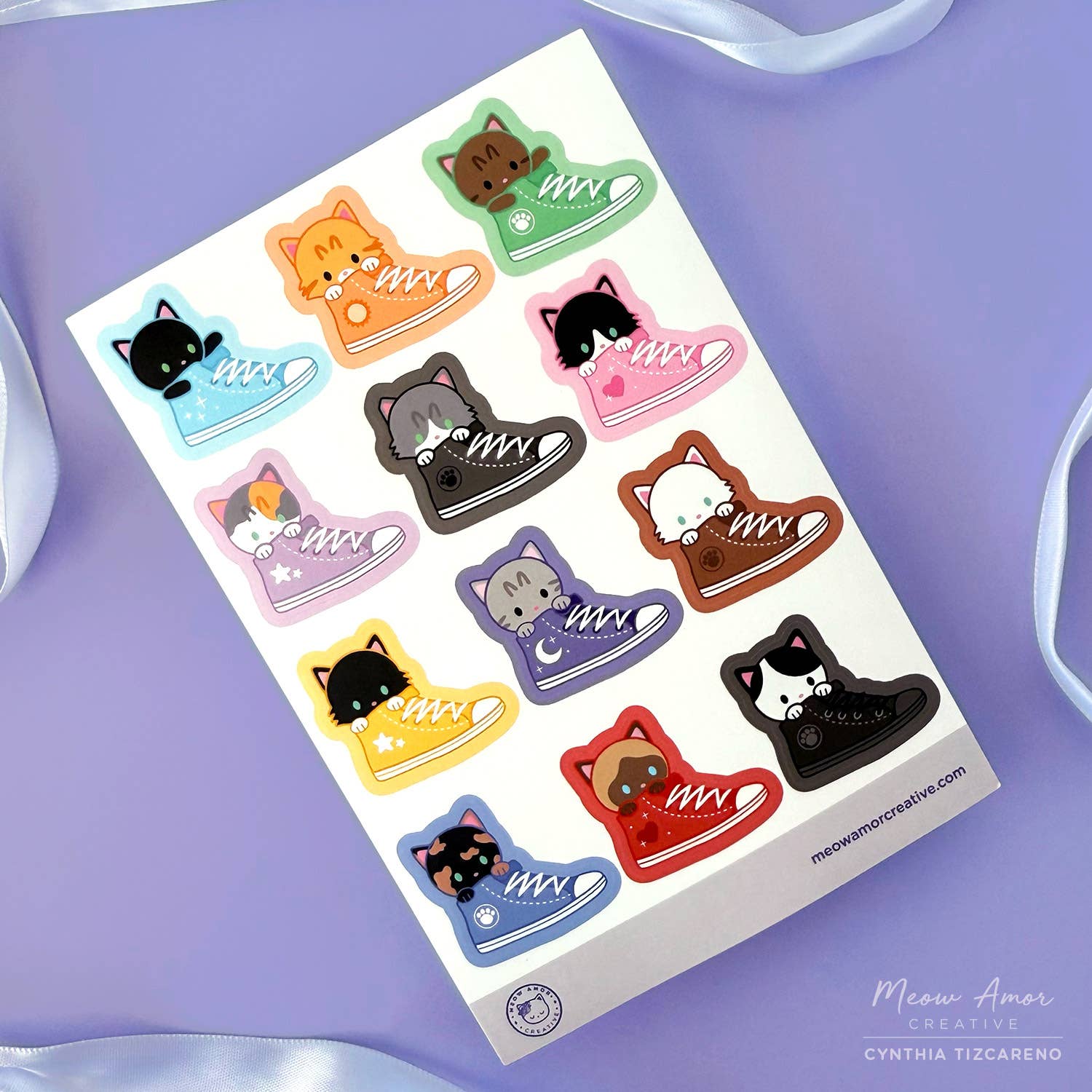 Sneaker Cats Vinyl Sticker Sheet by Meow Amor Creative | Papertail Fox