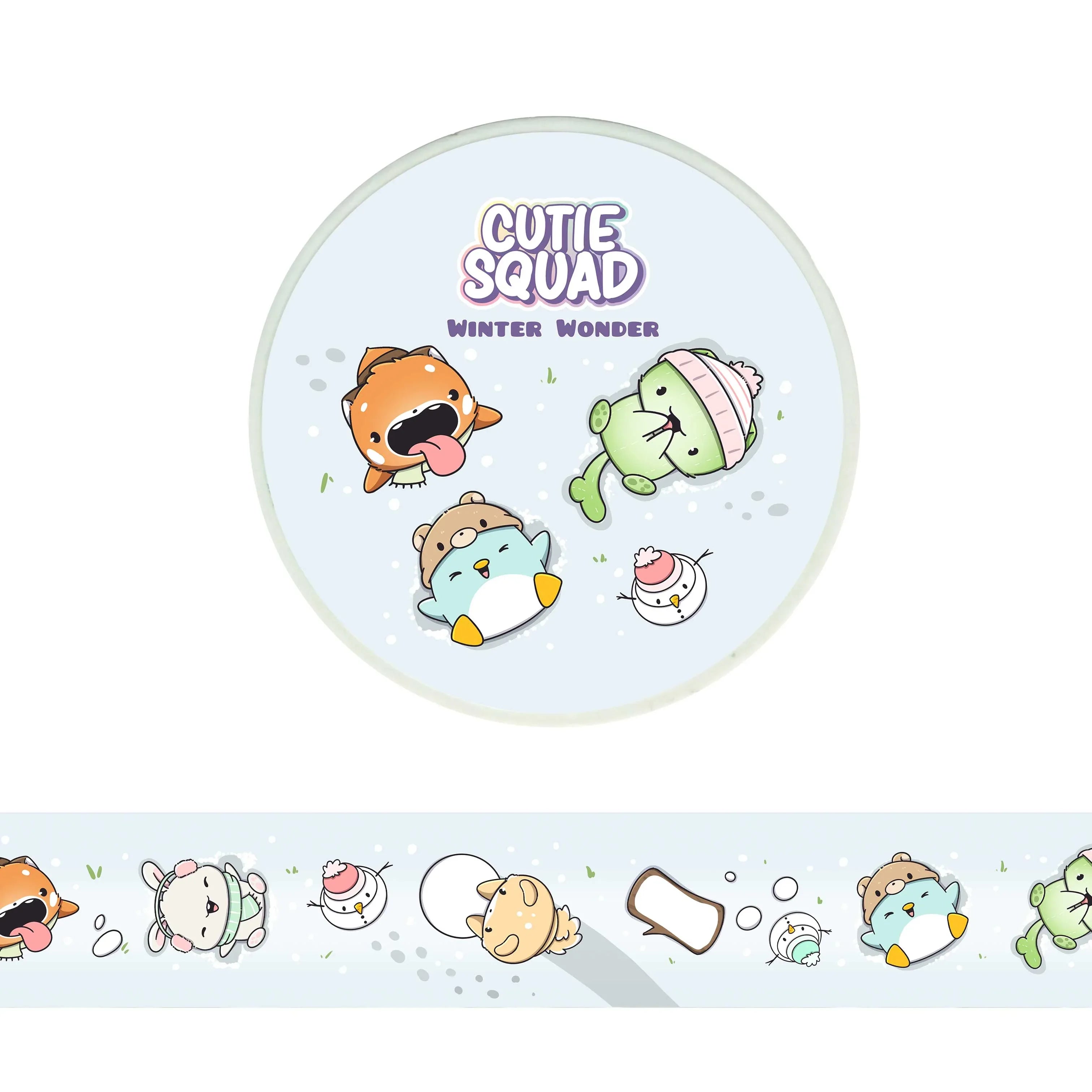 CutieSquad Winter Wonderland washi tape featuring snowy landscapes with small houses and pine trees