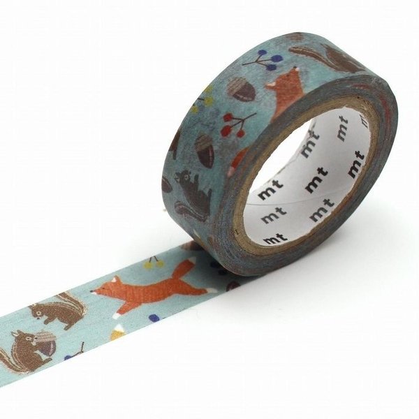 Embroidered animal washi tape by MT | orange fox and brown squirrel on cream background | Papertail Fox