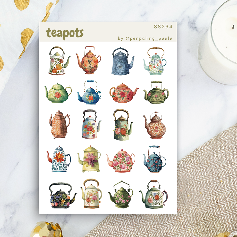 Teapots Sticker Sheet | Penpaling Paula