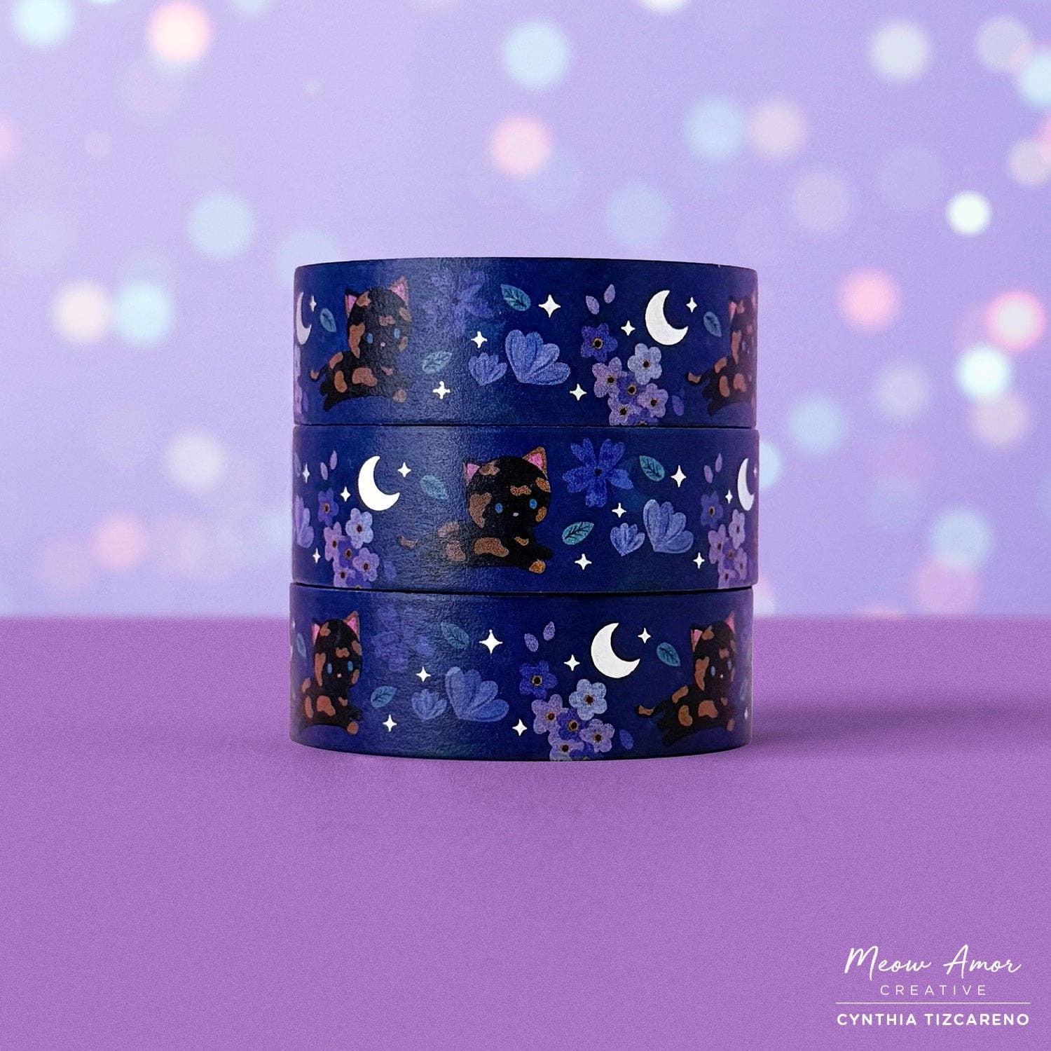 Floral Tortie Cat Holo Foil Washi Tape by Meow Amor Creative | Papertail Fox