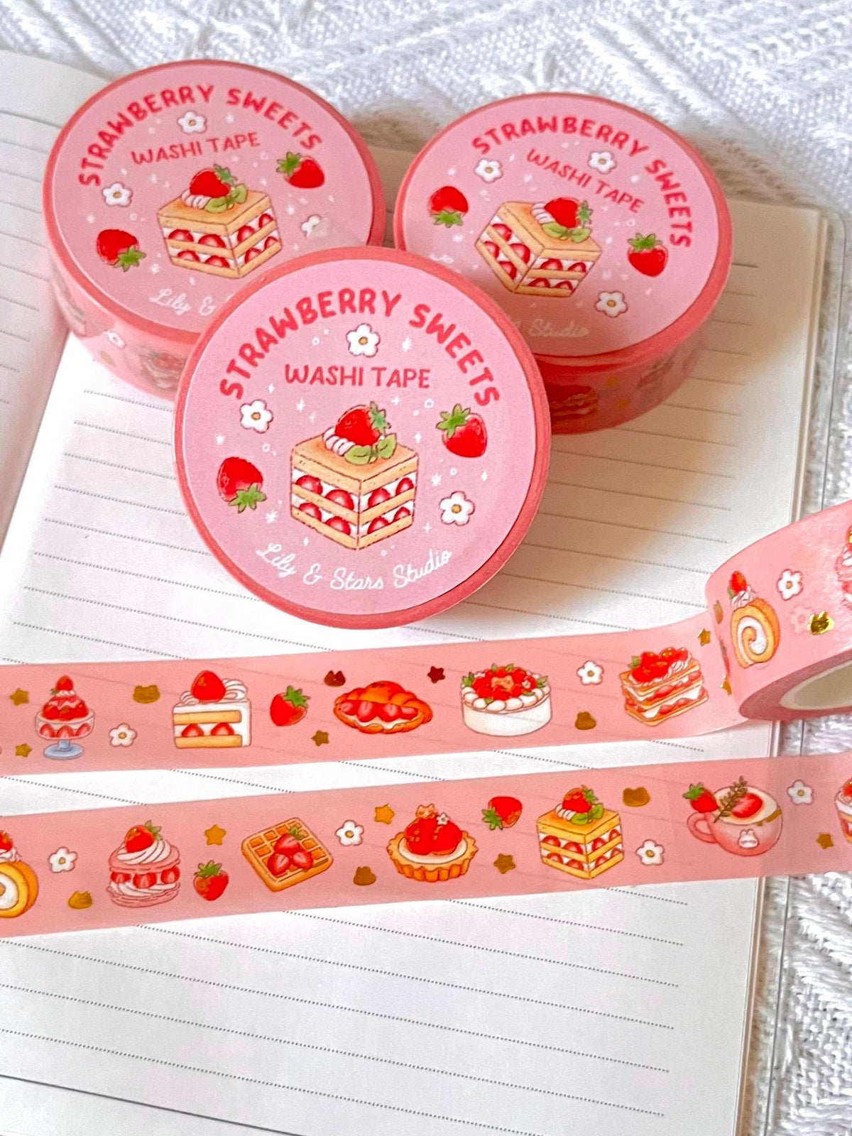 Strawberry Sweets Gold Foil Washi Tape by Lily and Stars Studio | Papertail Fox