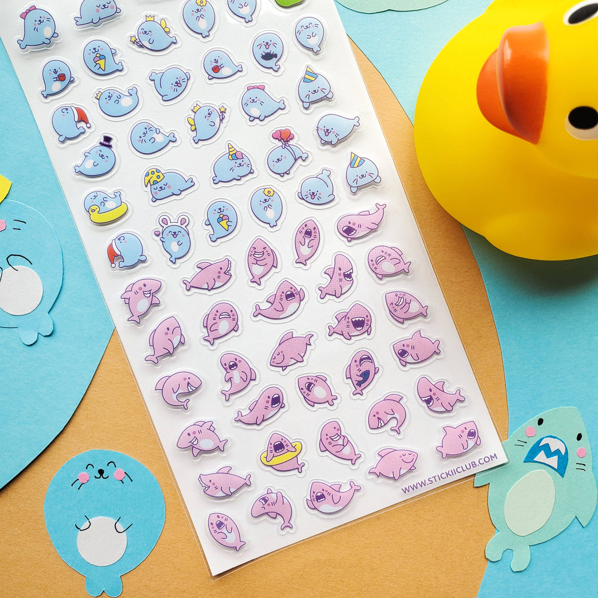 Kawaii Seals & Sharks Sticker Sheet | Stickii