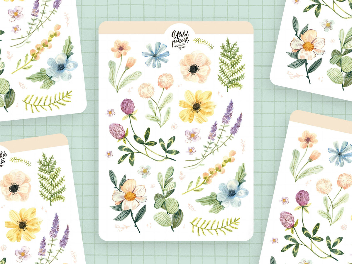Pastel Flowers Sticker Sheet by Wild Pencil Studio | Papertail Fox