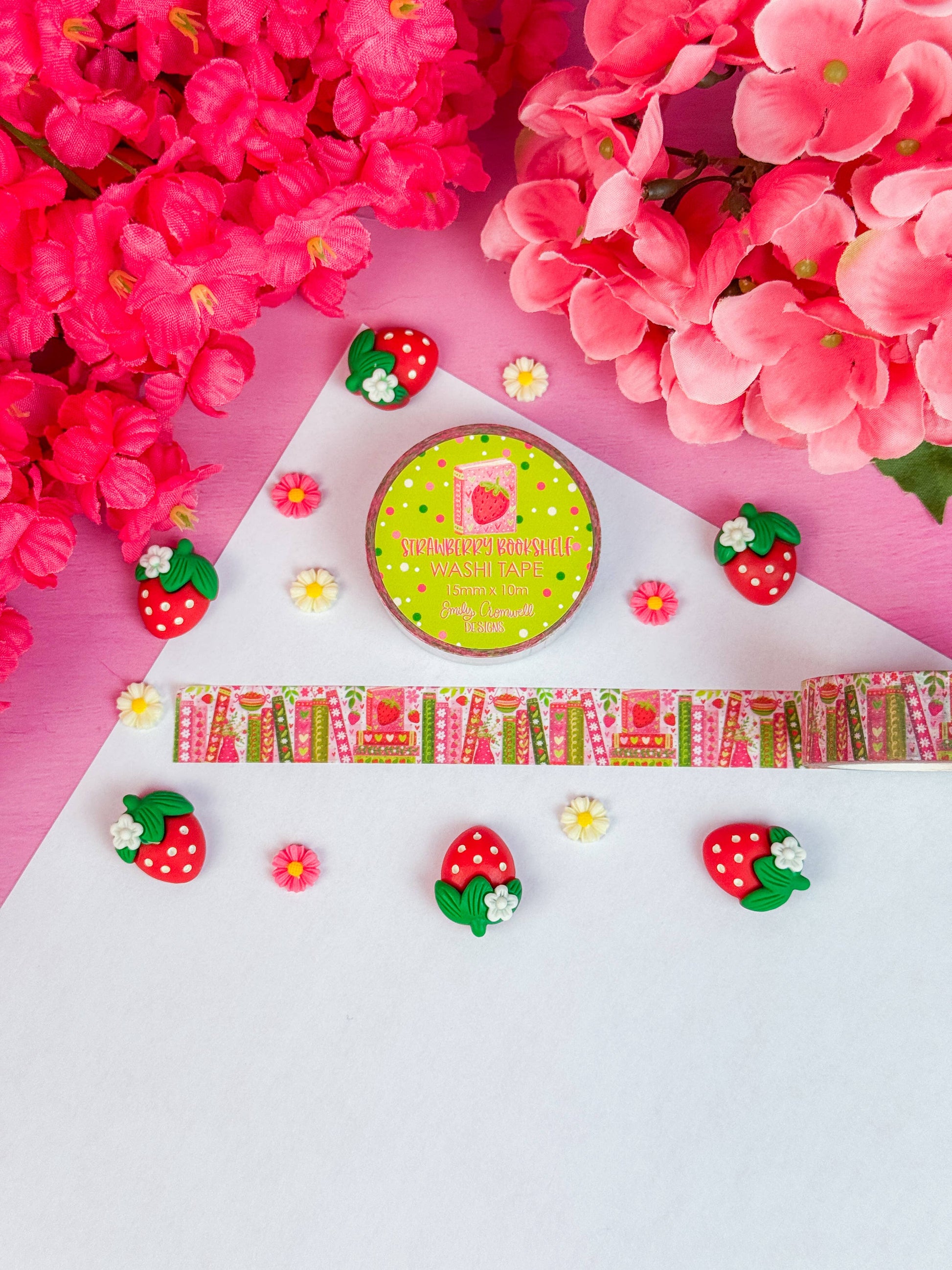 Strawberry Bookshelf Washi Tape by Emily Cromwell Designs | Papertail Fox