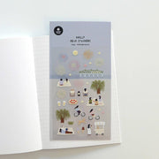 Suatelier Midnight Picnic summer evening deco sticker sheet with illustrated fireworks, river bridge, picnic scenes, bicycles, and ice cream cart, made in South Korea