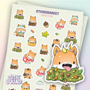 CutieSquad Foxes in Fall matte vinyl sticker sheet featuring foxes with autumn leaves and pumpkins