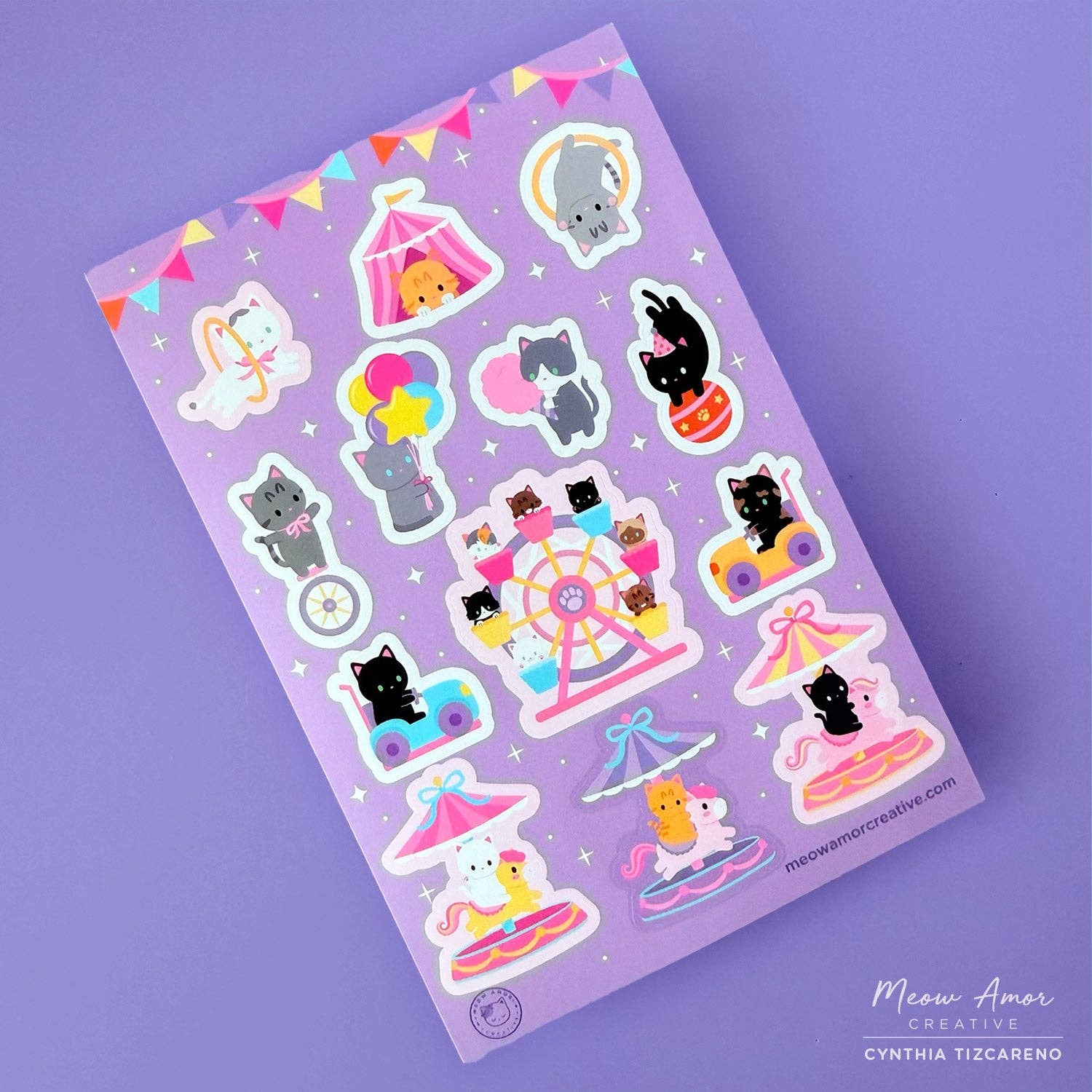 Carnival Cats Vinyl Sticker Sheet | Meow Amor Creative