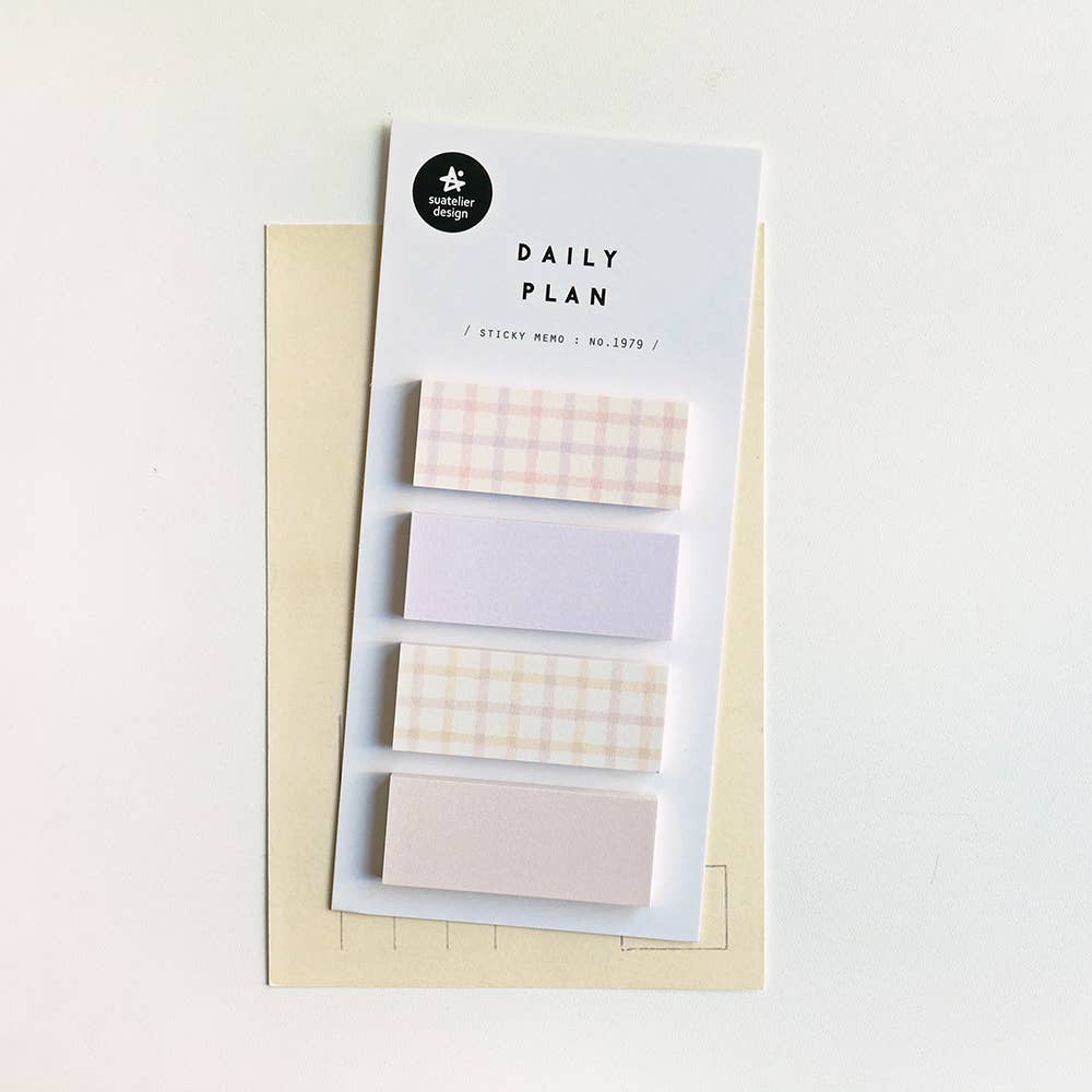 Peach Plaid 4 Pad Sticky Memo Set by Suatelier