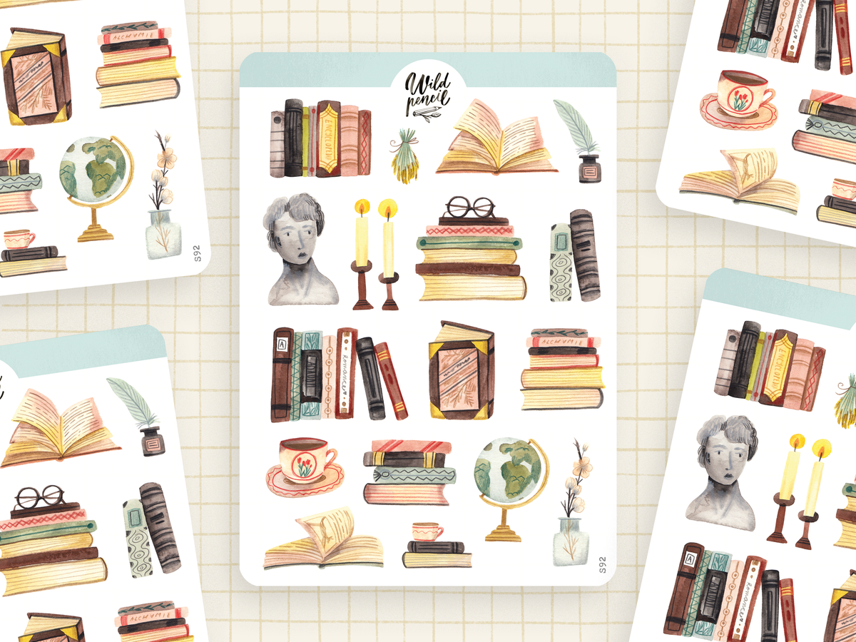 Bookshelf Sticker Sheet by Wild Pencil Studio | Papertail Fox
