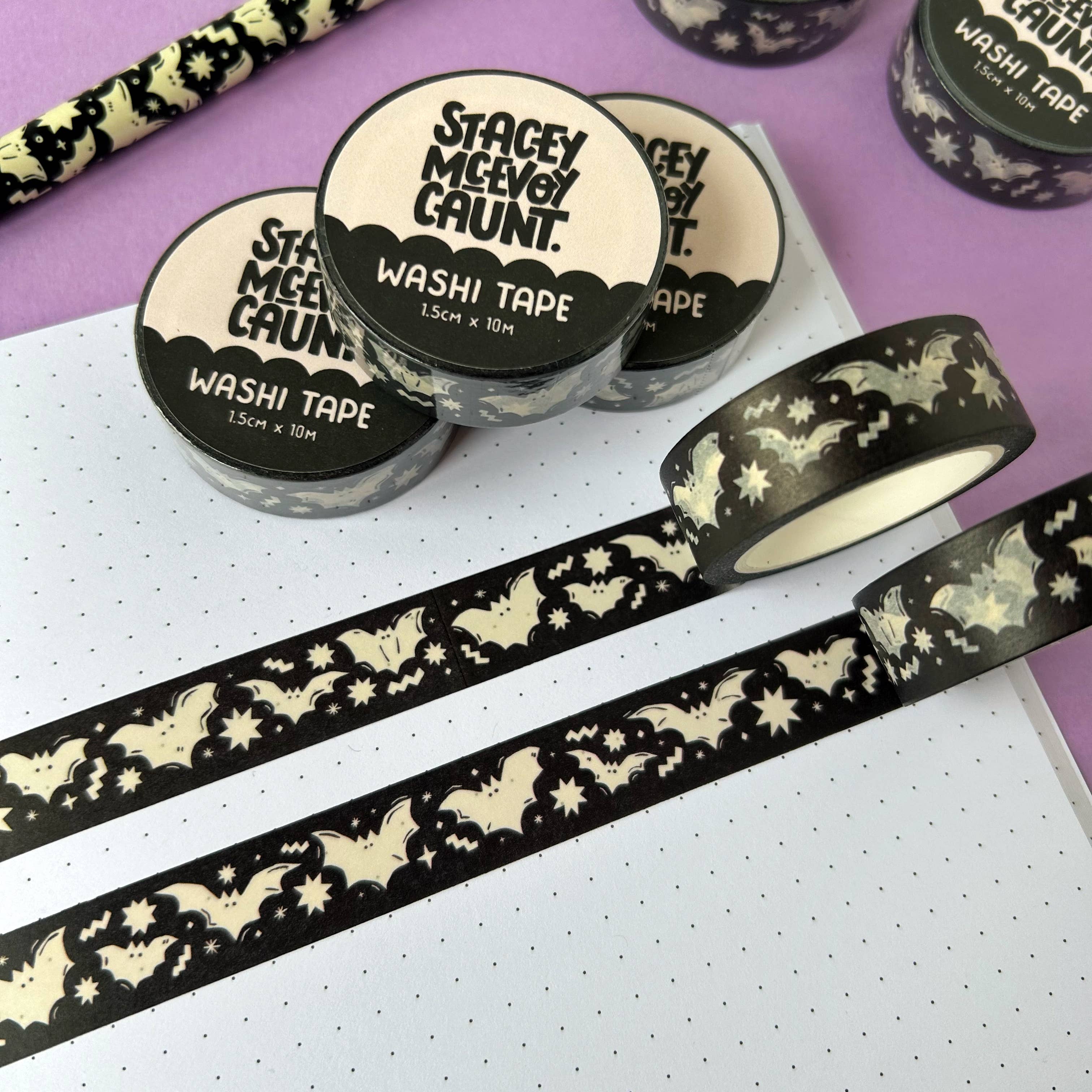 Bats washi tape by Stacey McEvoy Caunt | cute bat repeat pattern | Papertail Fox