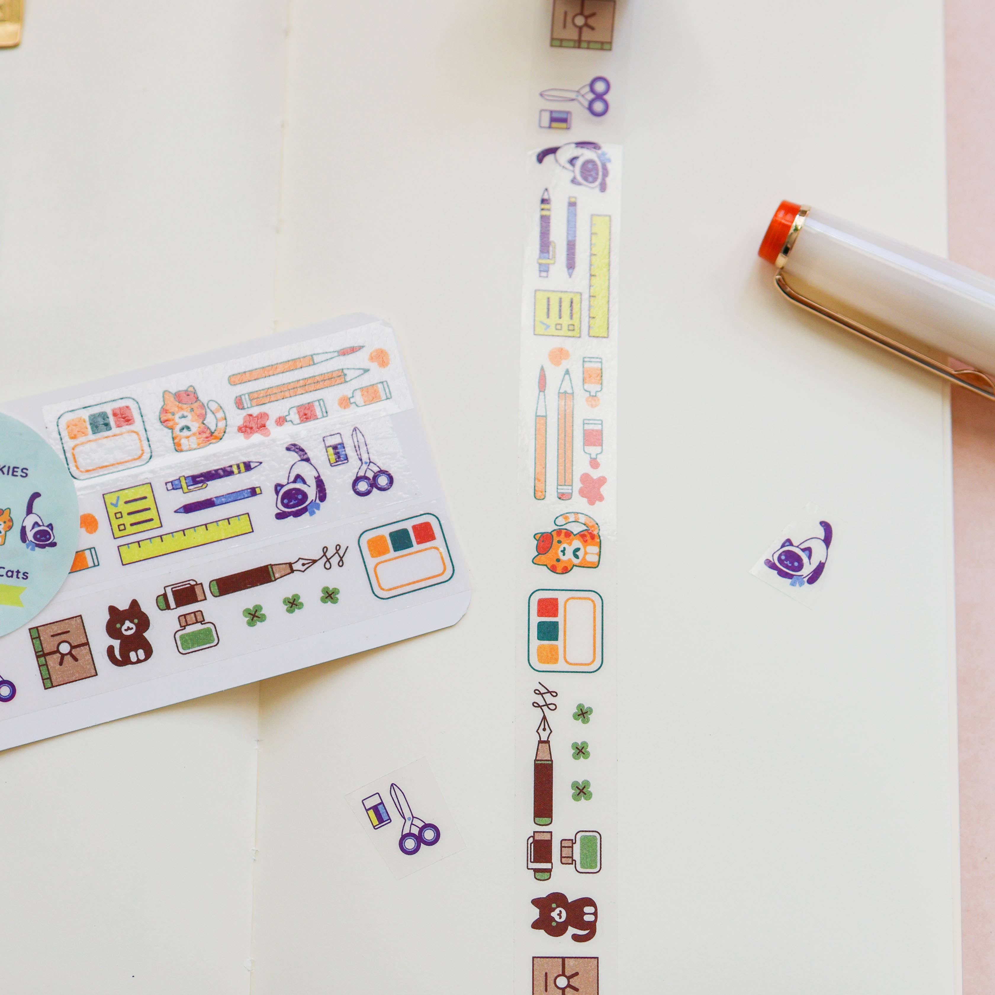 Brush, Pens, and Cats Clear PET Tape by Thousand Skies | Papertail Fox
