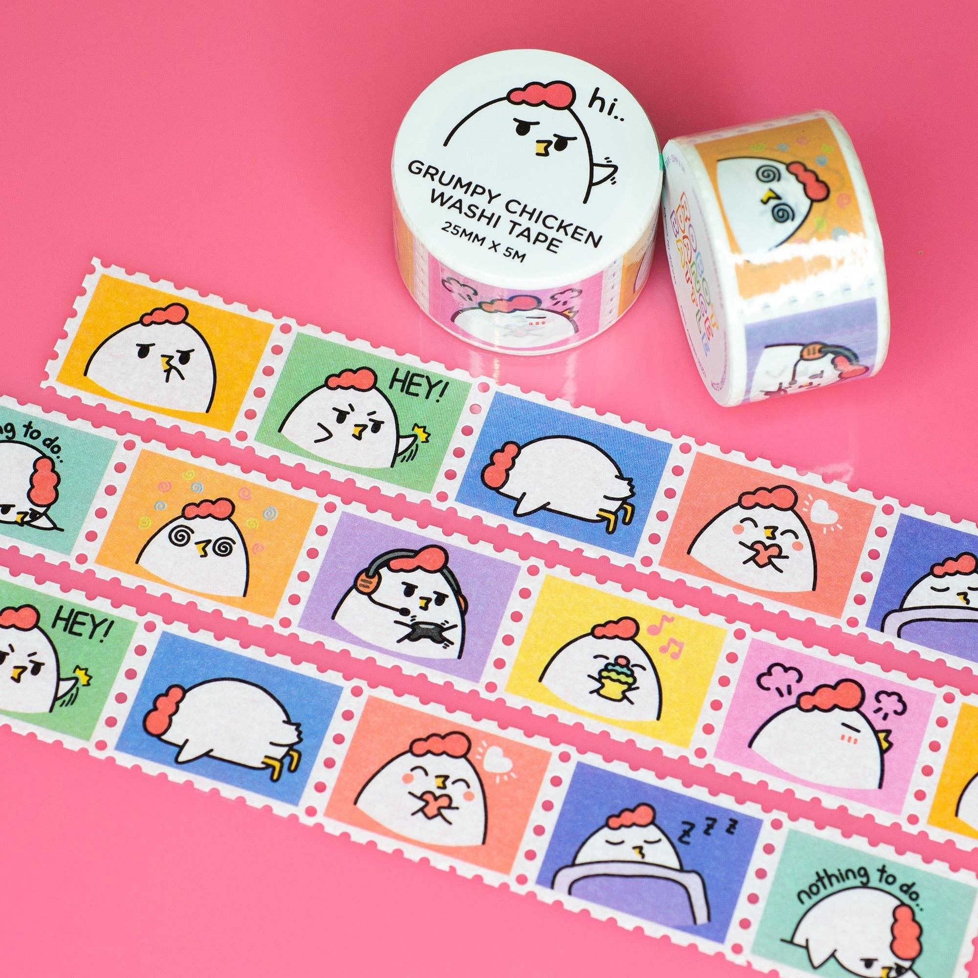 Grumpy Chicken Stamp Washi Tape | Robot Dance Battle - Papertail Fox