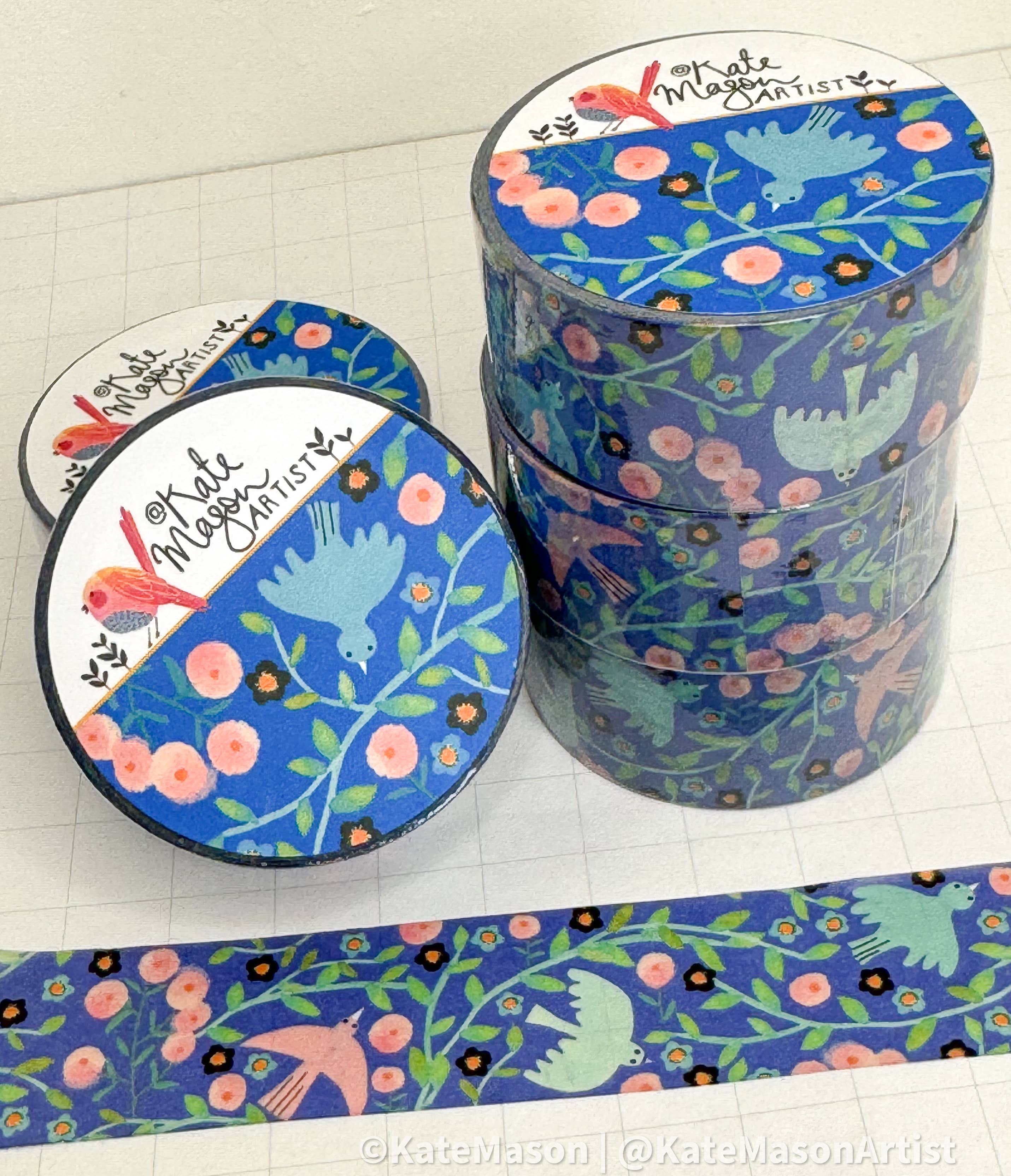 Bird Vine Blue Washi Tape | Kate Mason Artist