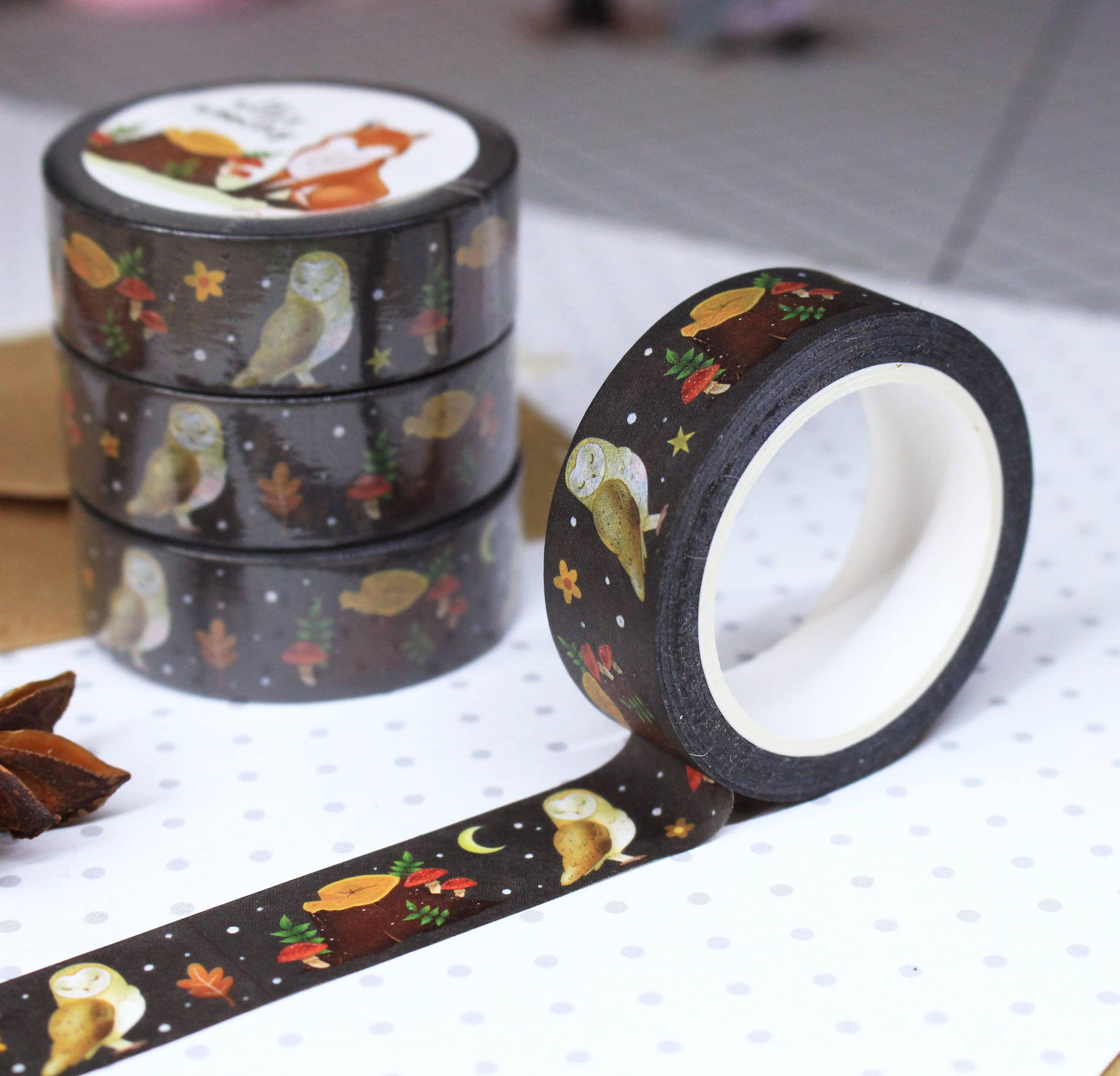 Owls and Tree Stumps Washi Tape | Ellis Woolley Illustration - Papertail Fox