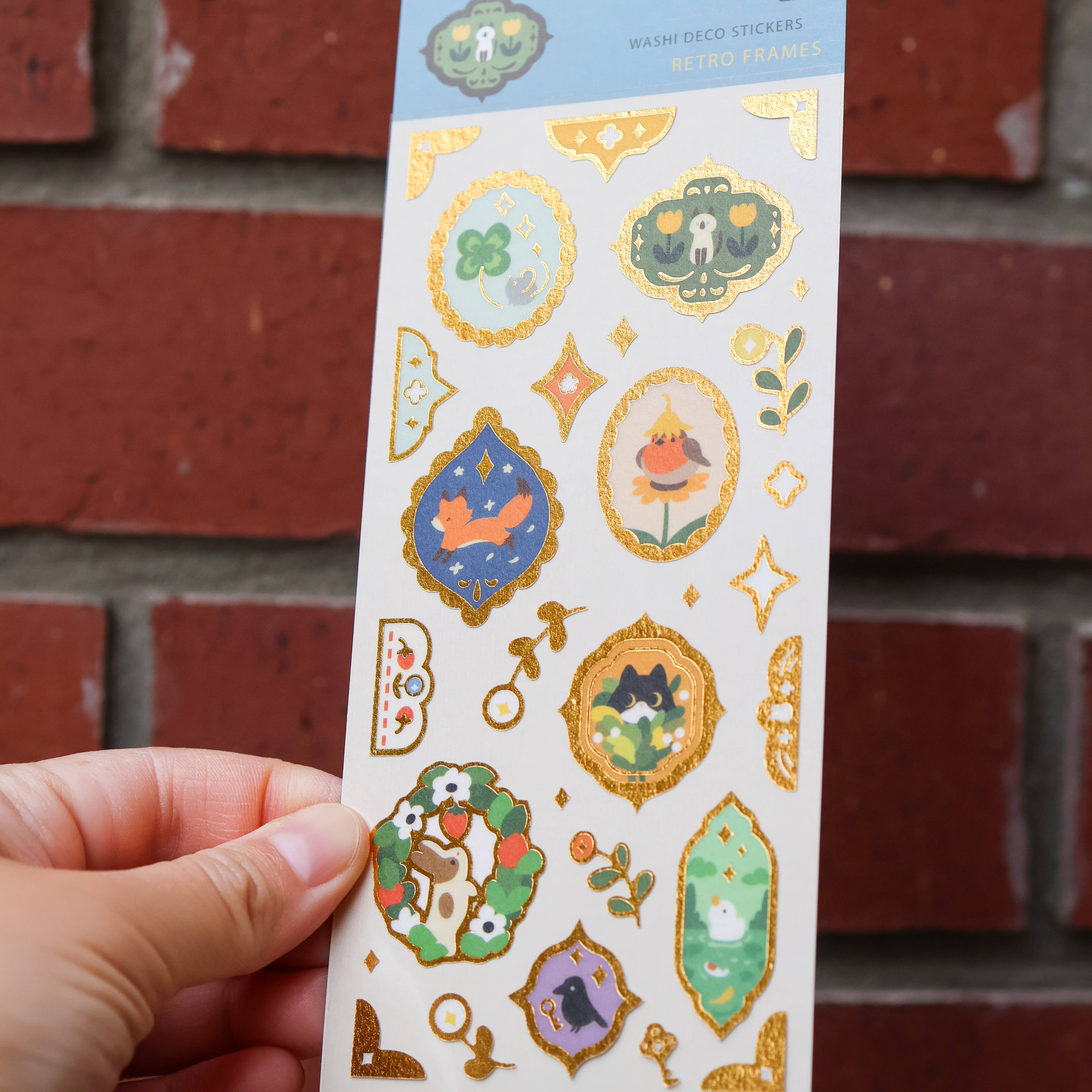 Thousand Skies Retro Frames (Gold Foil) Sticker Sheet - Foil Accents Cute for Journaling