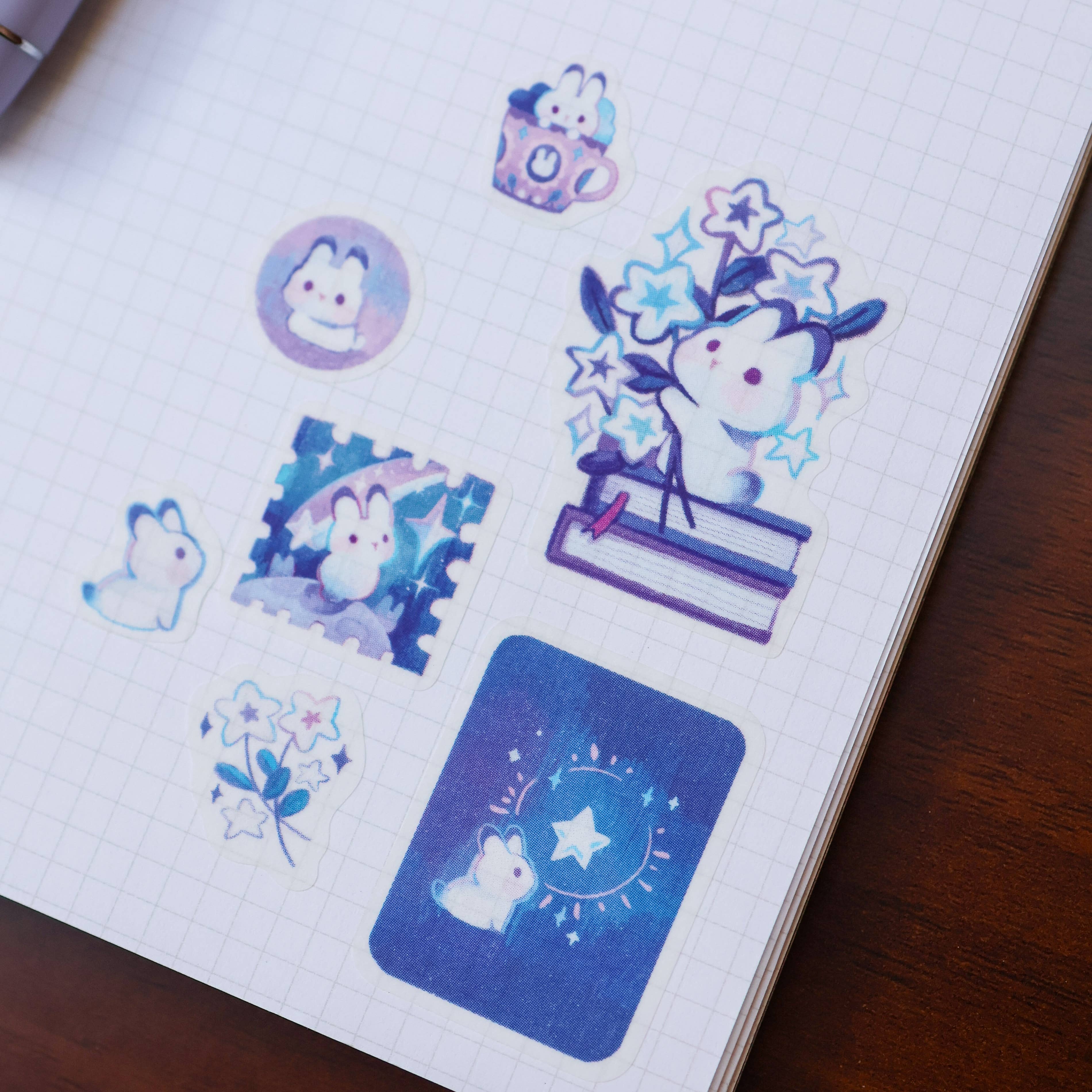 Rabbit and Shooting Stars Washi Sticker Sheet by Thousand Skies | Papertail Fox