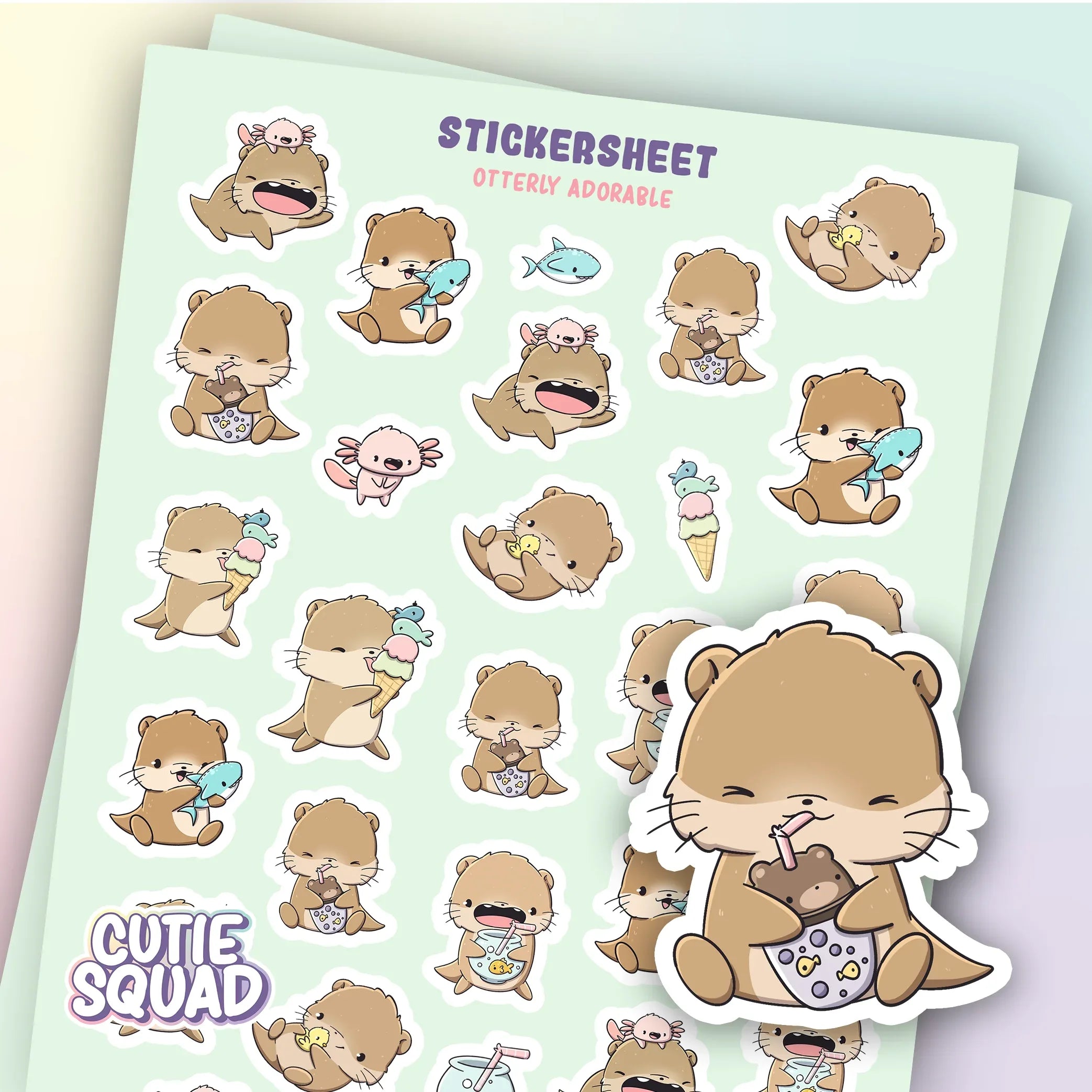 CutieSquad Otterly Adorable matte vinyl sticker sheet featuring otter characters in cute poses