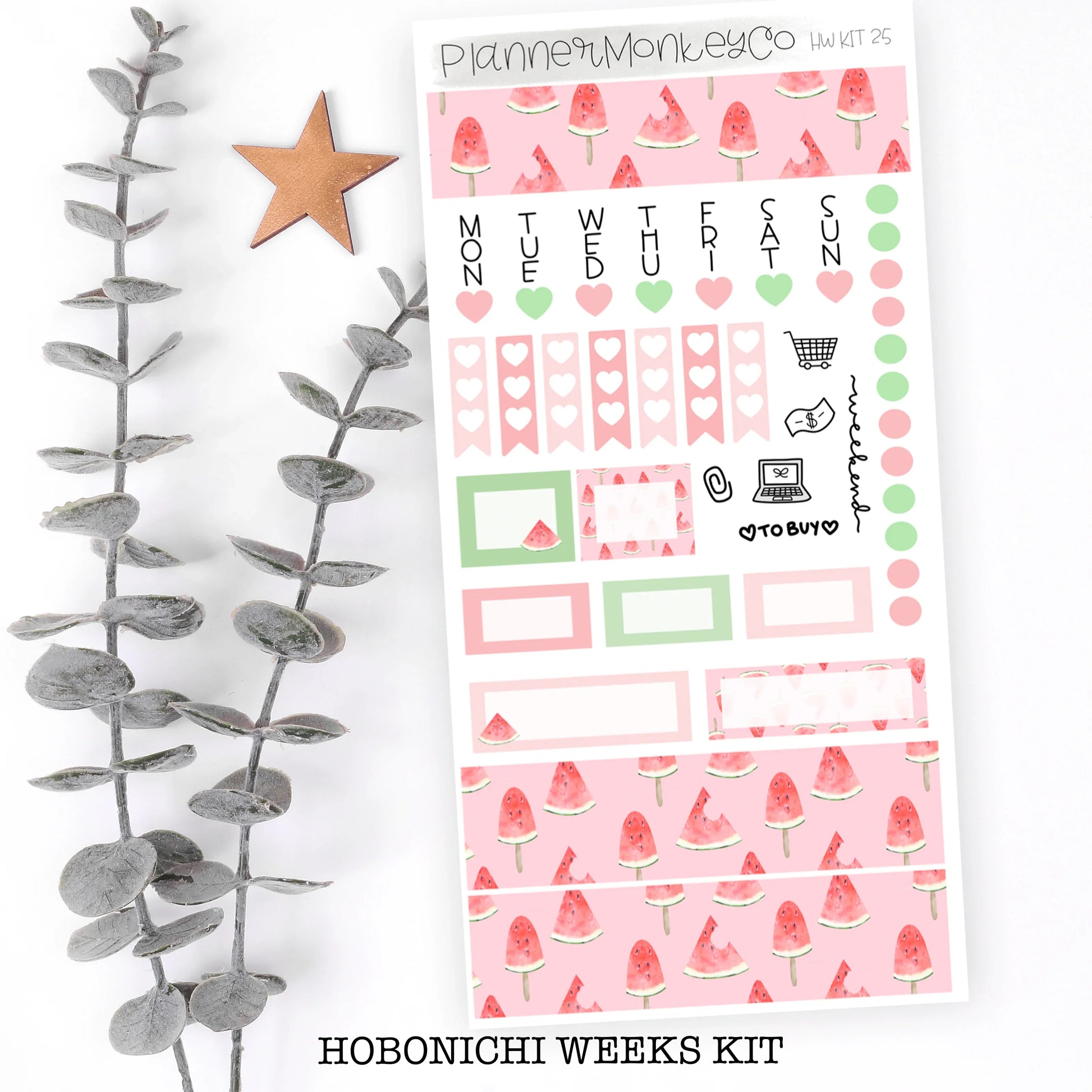Watermelon Hobonichi Weeks Sticker Sheet | Plannermonkeyco - Papertail Fox