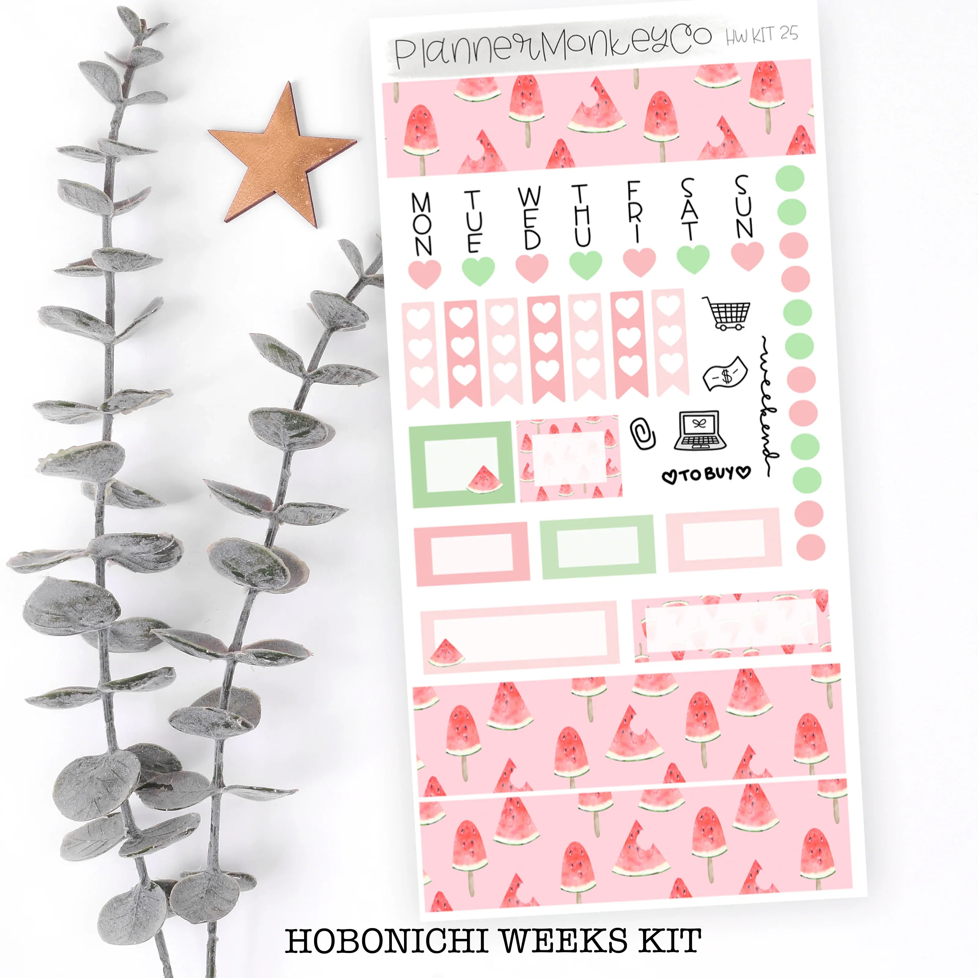 Watermelon Hobonichi Weeks Sticker Sheet | Plannermonkeyco - Papertail Fox