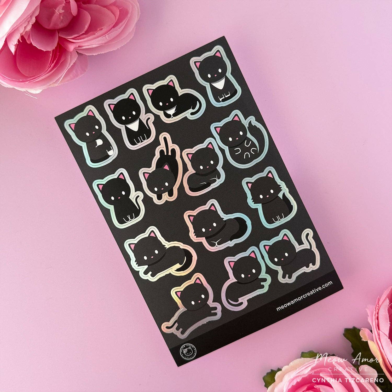 Black Cat Holo Foil Vinyl Sticker Sheet by Meow Amor Creative | Papertail Fox