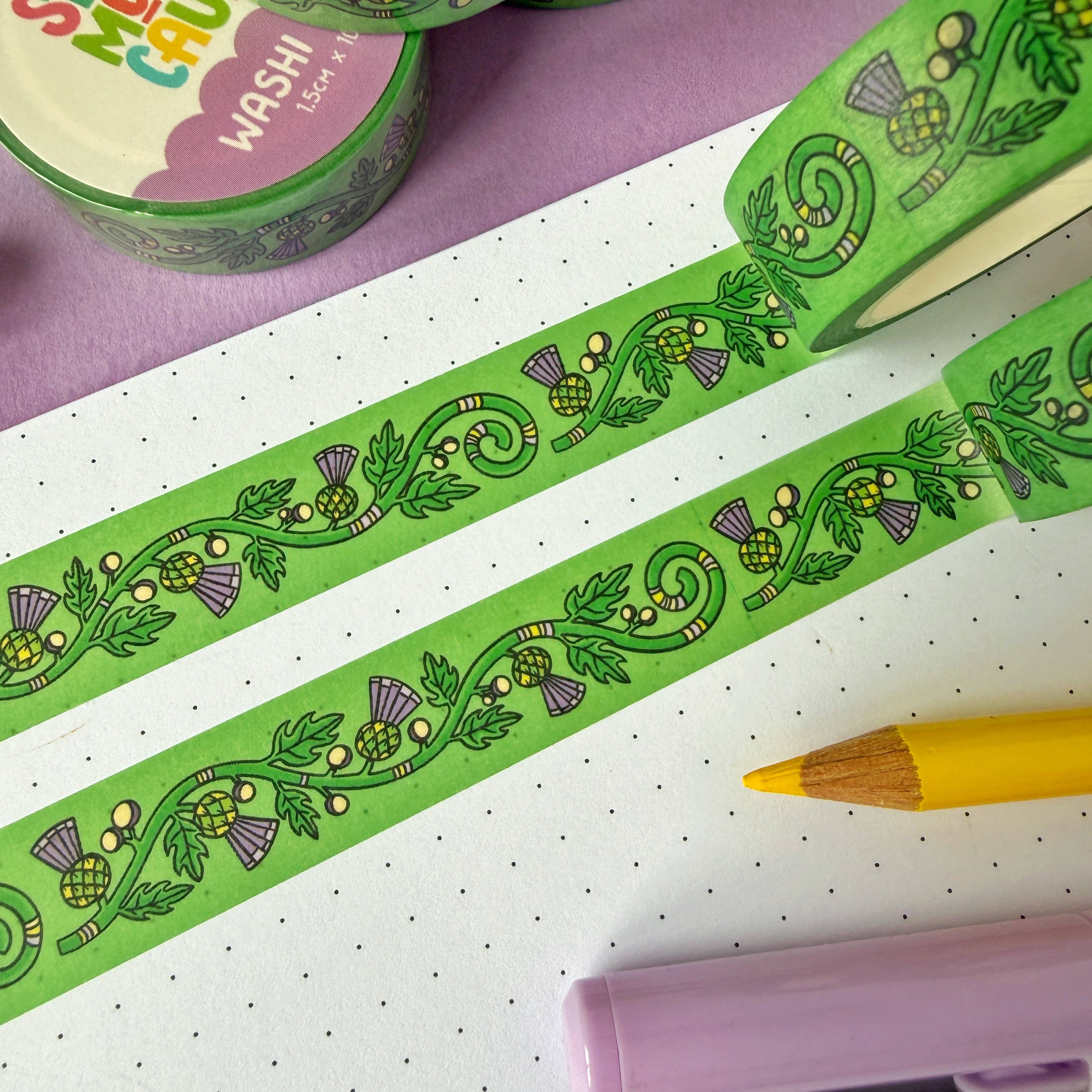 Thistle washi tape by Stacey McEvoy Caunt | green and purple thistle pattern | Papertail Fox