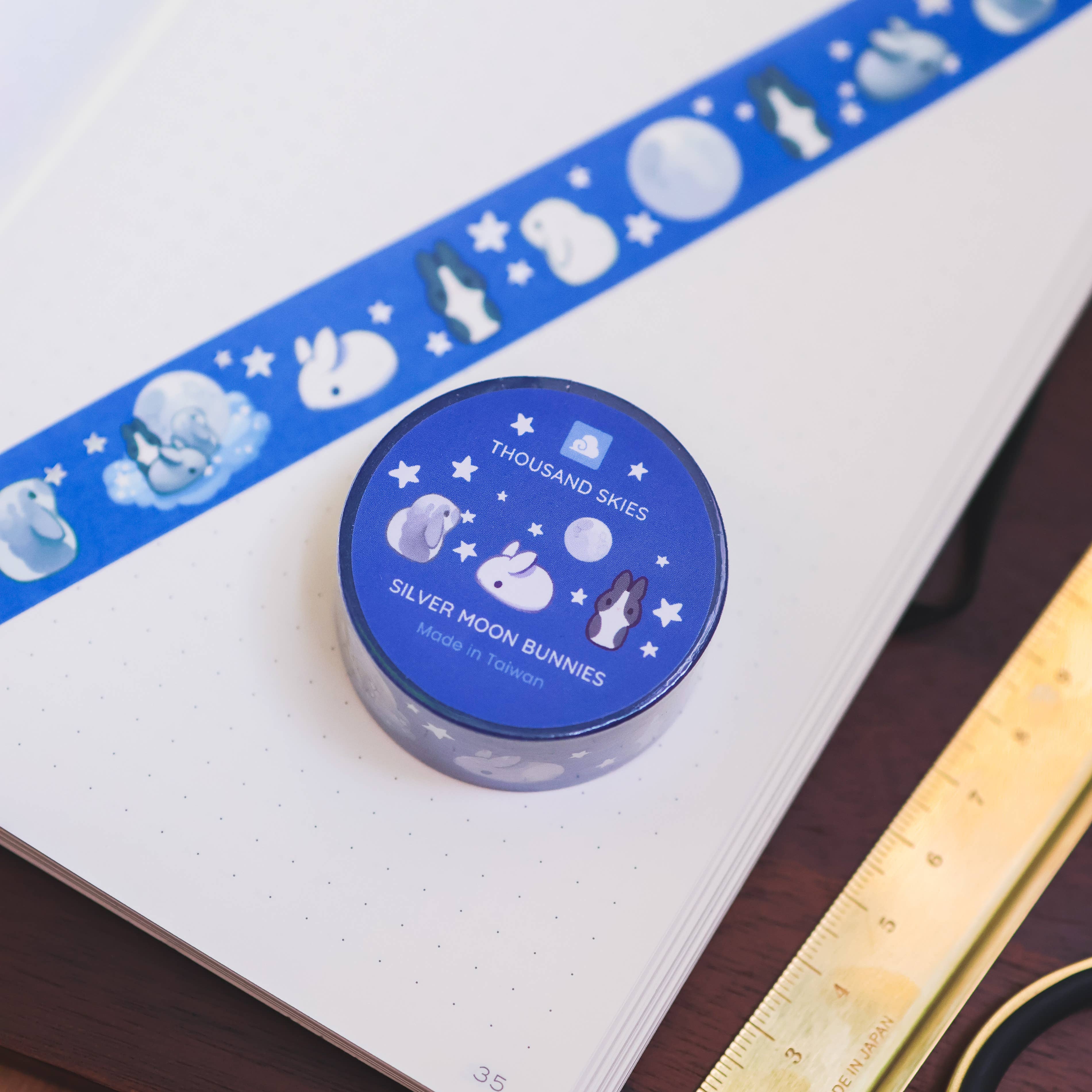 Thousand Skies Silver Moon Rabbit Washi Tape - 20mm Animal Theme