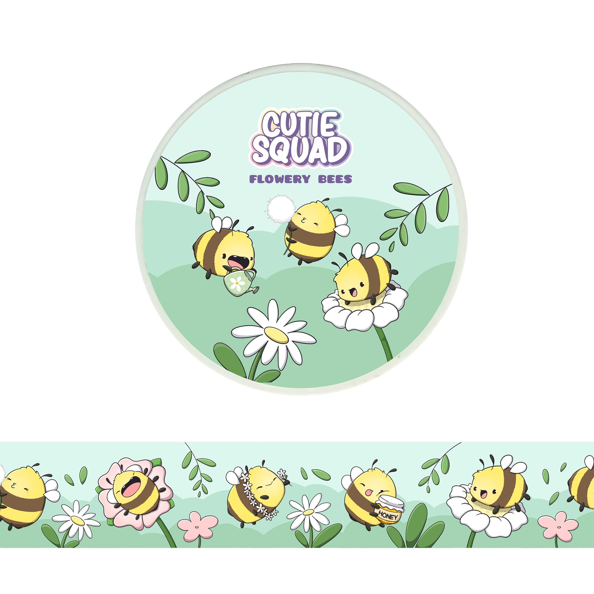 CutieSquad Flowery Bees washi tape with a seamless pattern of bees and wildflowers