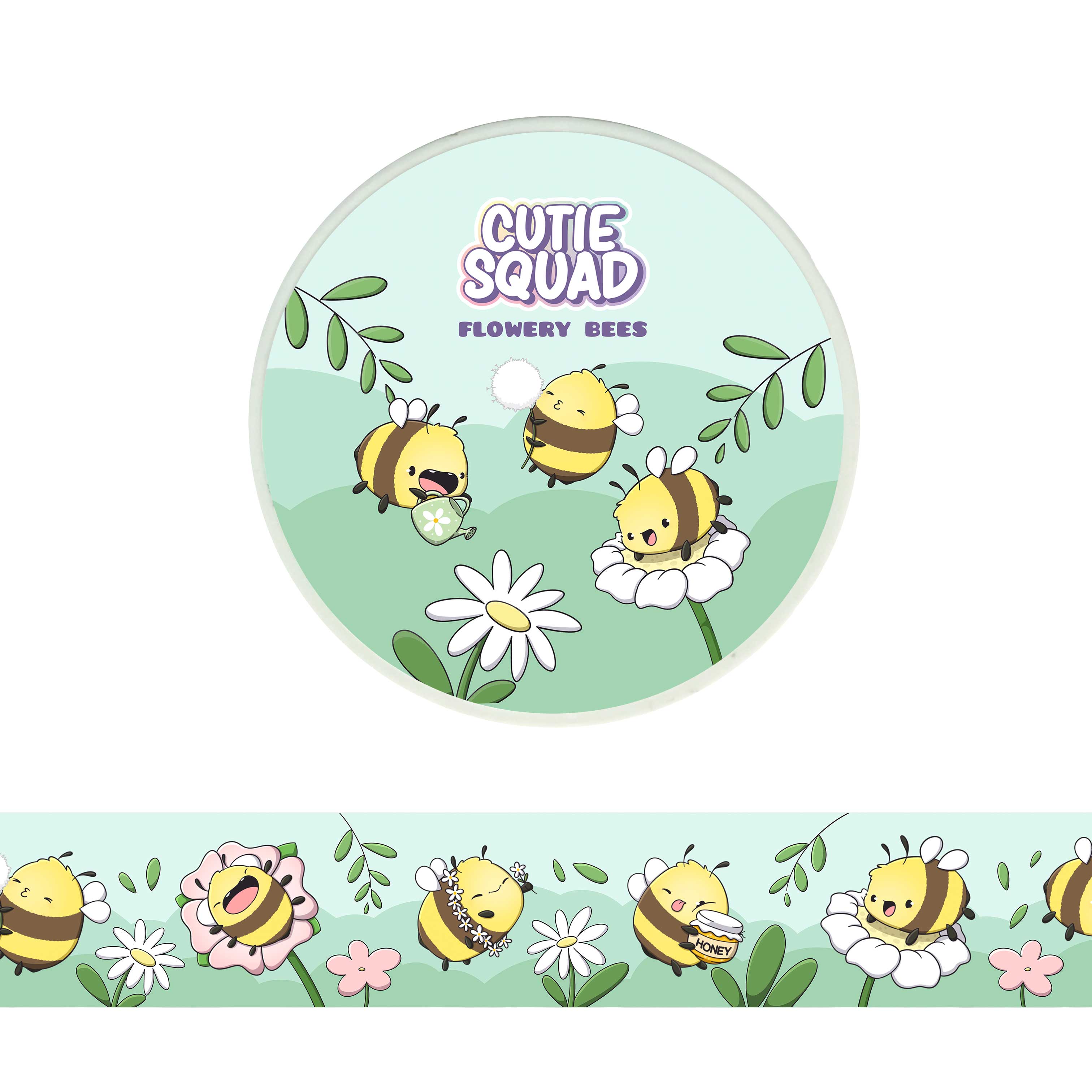 CutieSquad Flowery Bees washi tape with a seamless pattern of bees and wildflowers